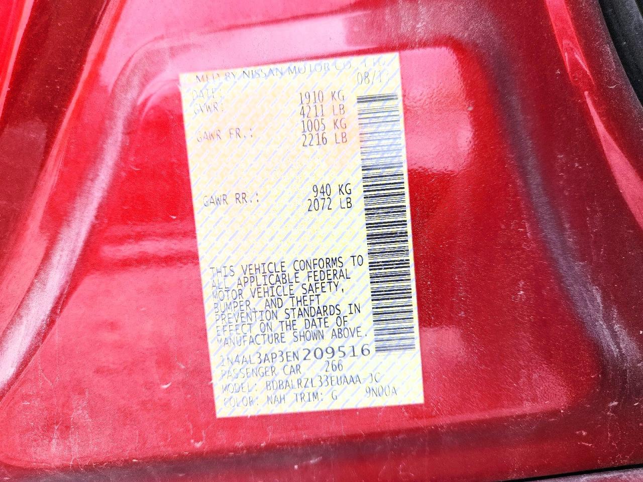 2014 Nissan Altima 2.5 S Maroon vin: 1N4AL3AP3EN209516