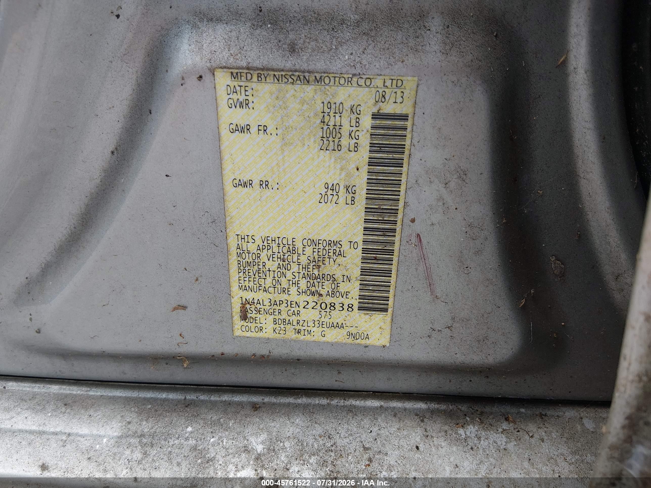 2014 Nissan Altima 2.5 S Silver vin: 1N4AL3AP3EN220838