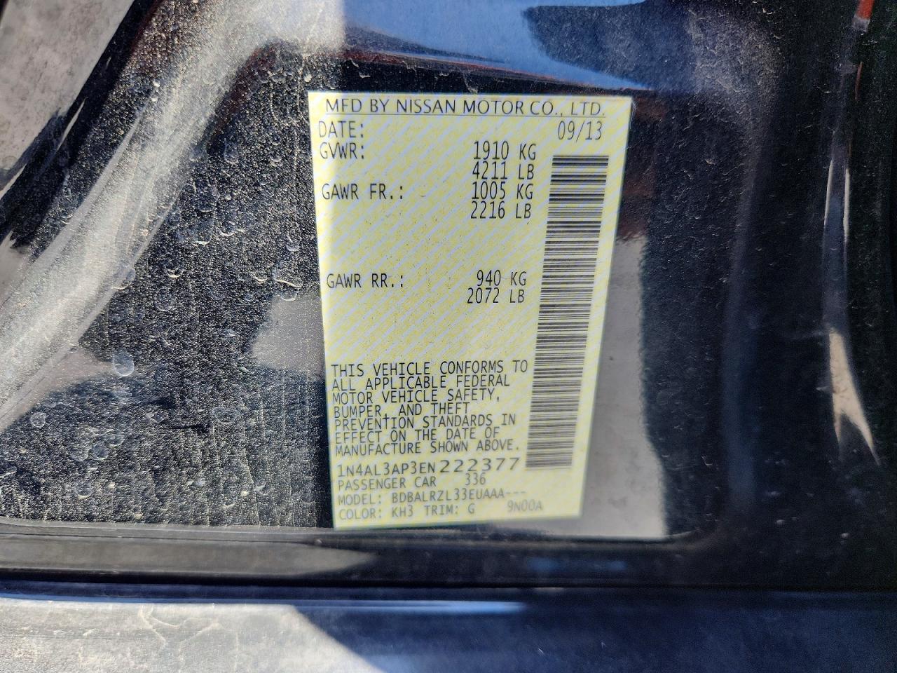 2014 Nissan Altima 2.5 S Black vin: 1N4AL3AP3EN222377