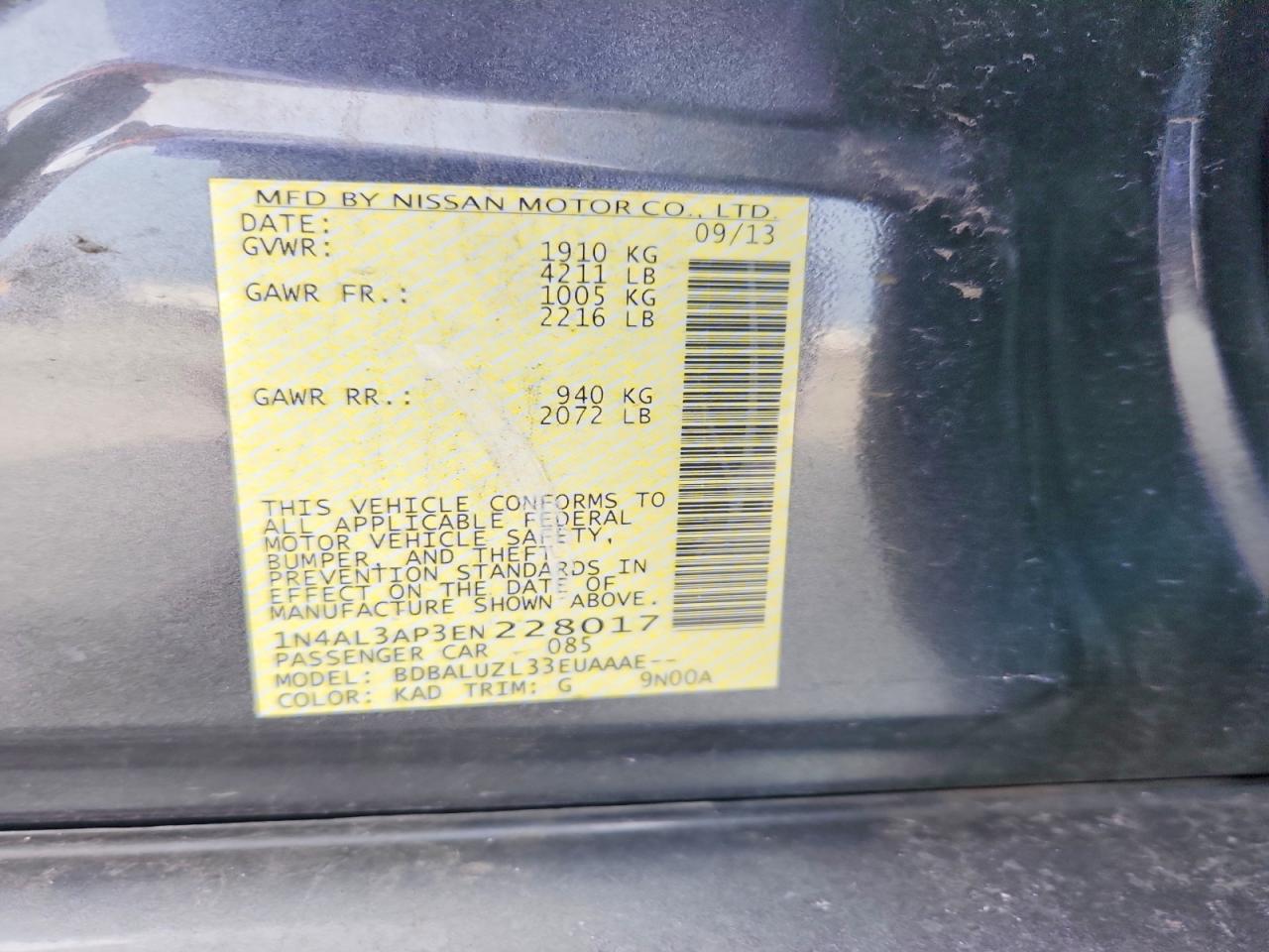 2014 Nissan Altima 2.5 Sv Gray vin: 1N4AL3AP3EN228017
