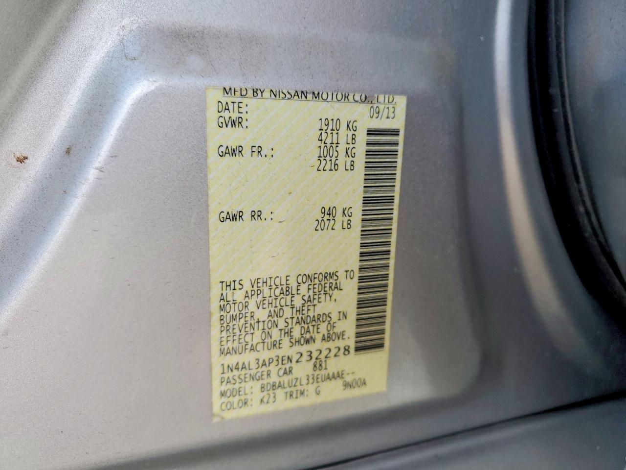2014 Nissan Altima 2.5 Sv Silver vin: 1N4AL3AP3EN232228