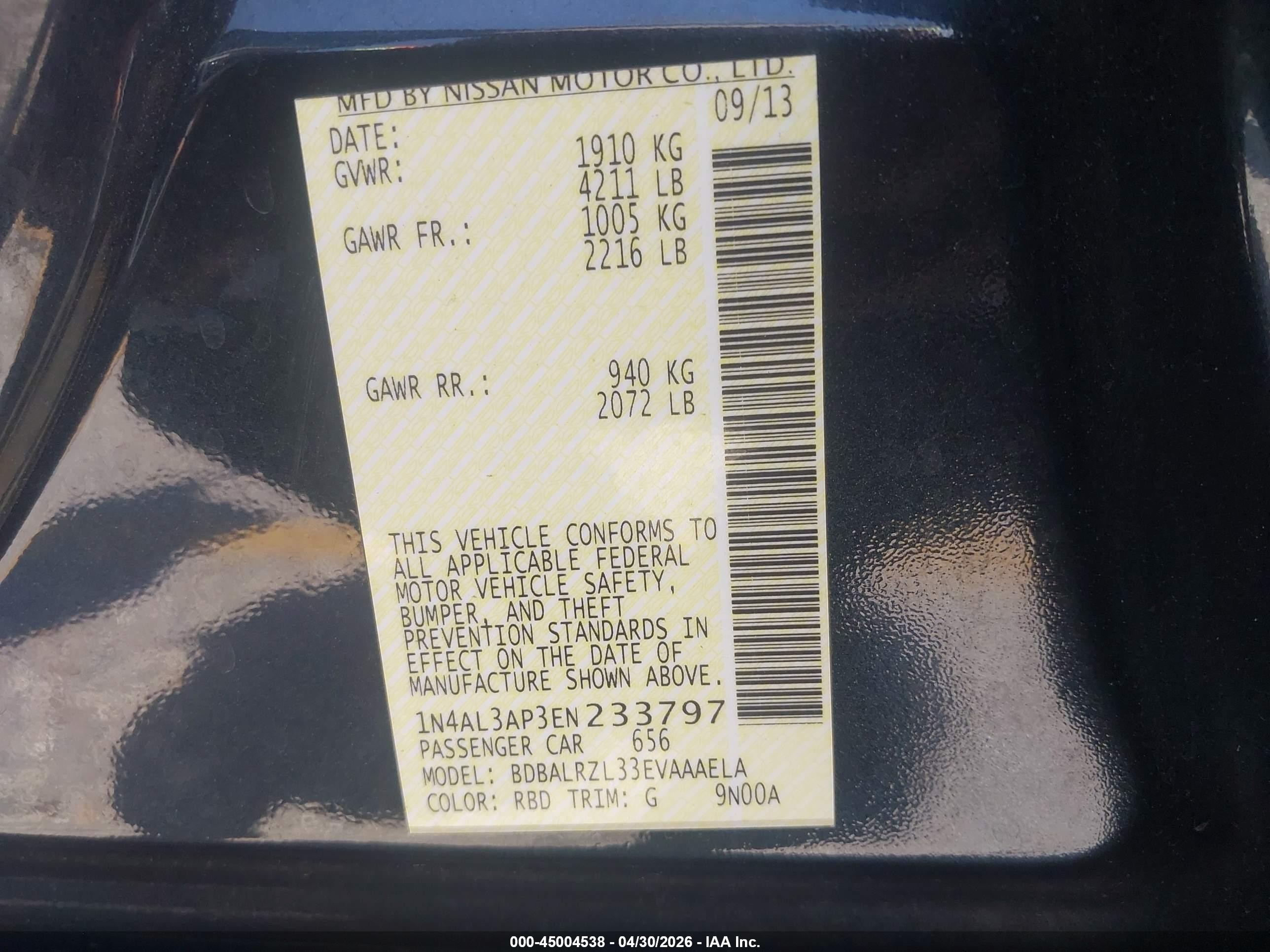 2014 Nissan Altima 2.5 S Black vin: 1N4AL3AP3EN233797