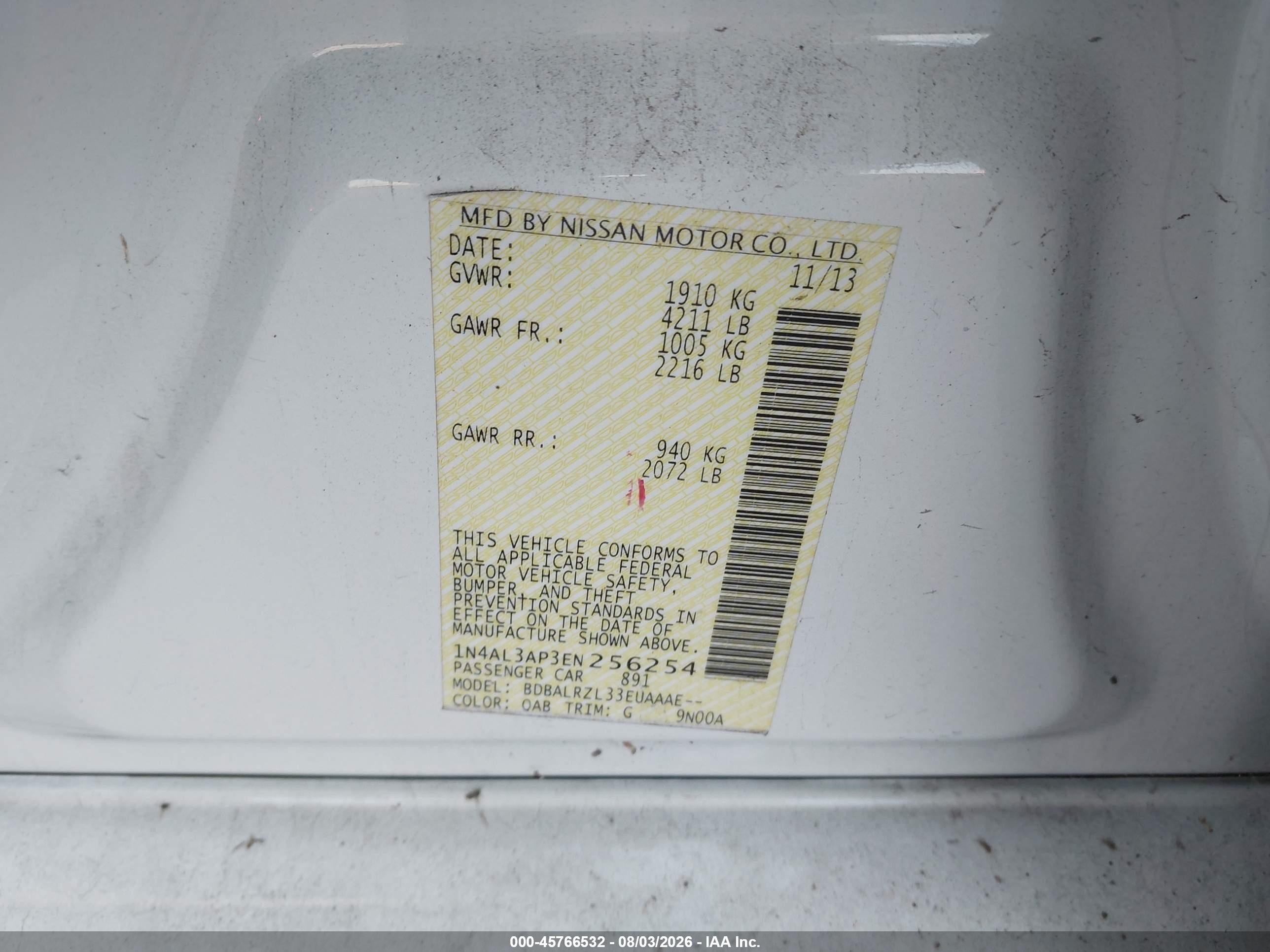 2014 Nissan Altima 2.5 S White vin: 1N4AL3AP3EN256254