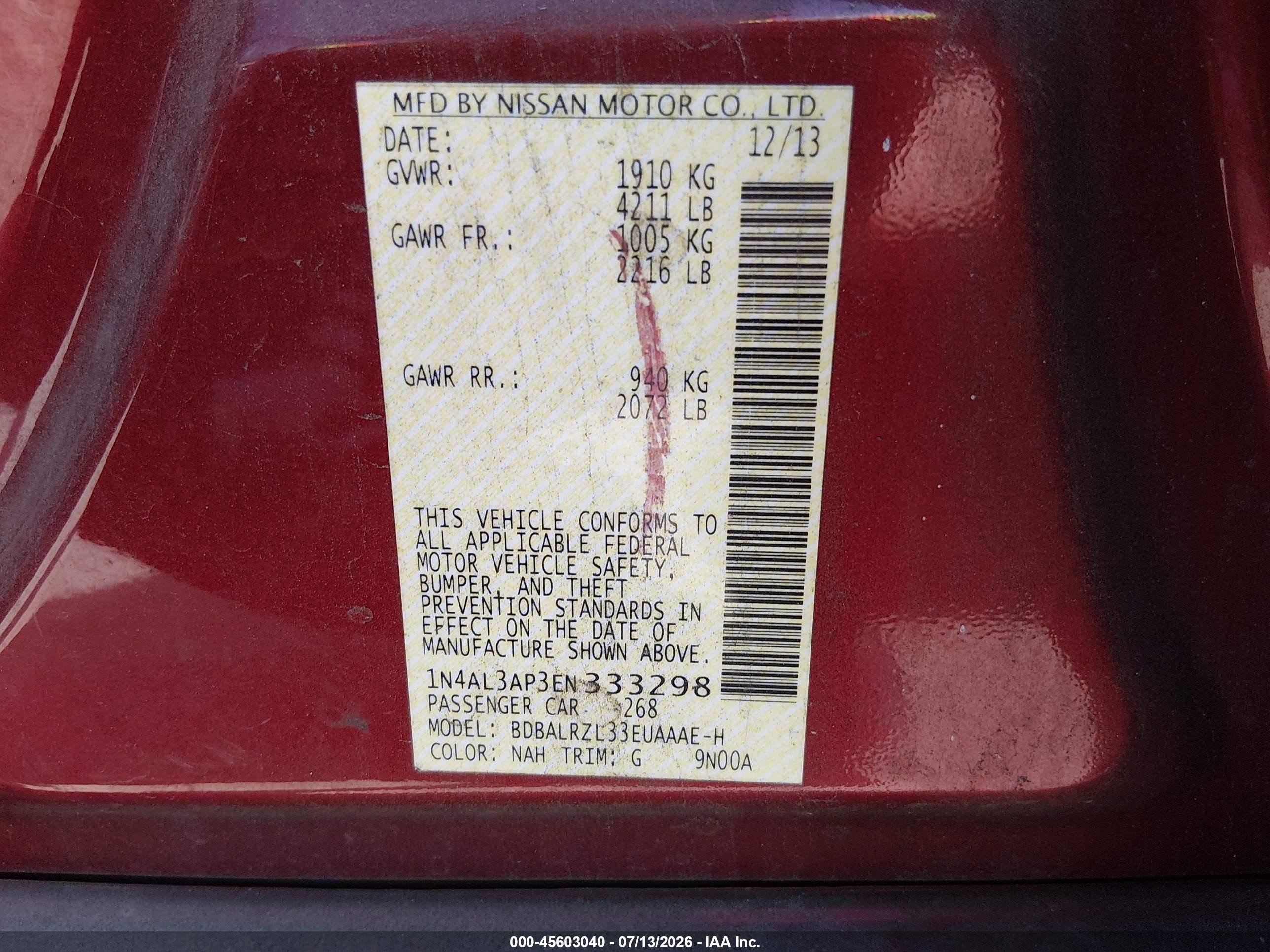 2014 Nissan Altima 2.5 S Red vin: 1N4AL3AP3EN333298