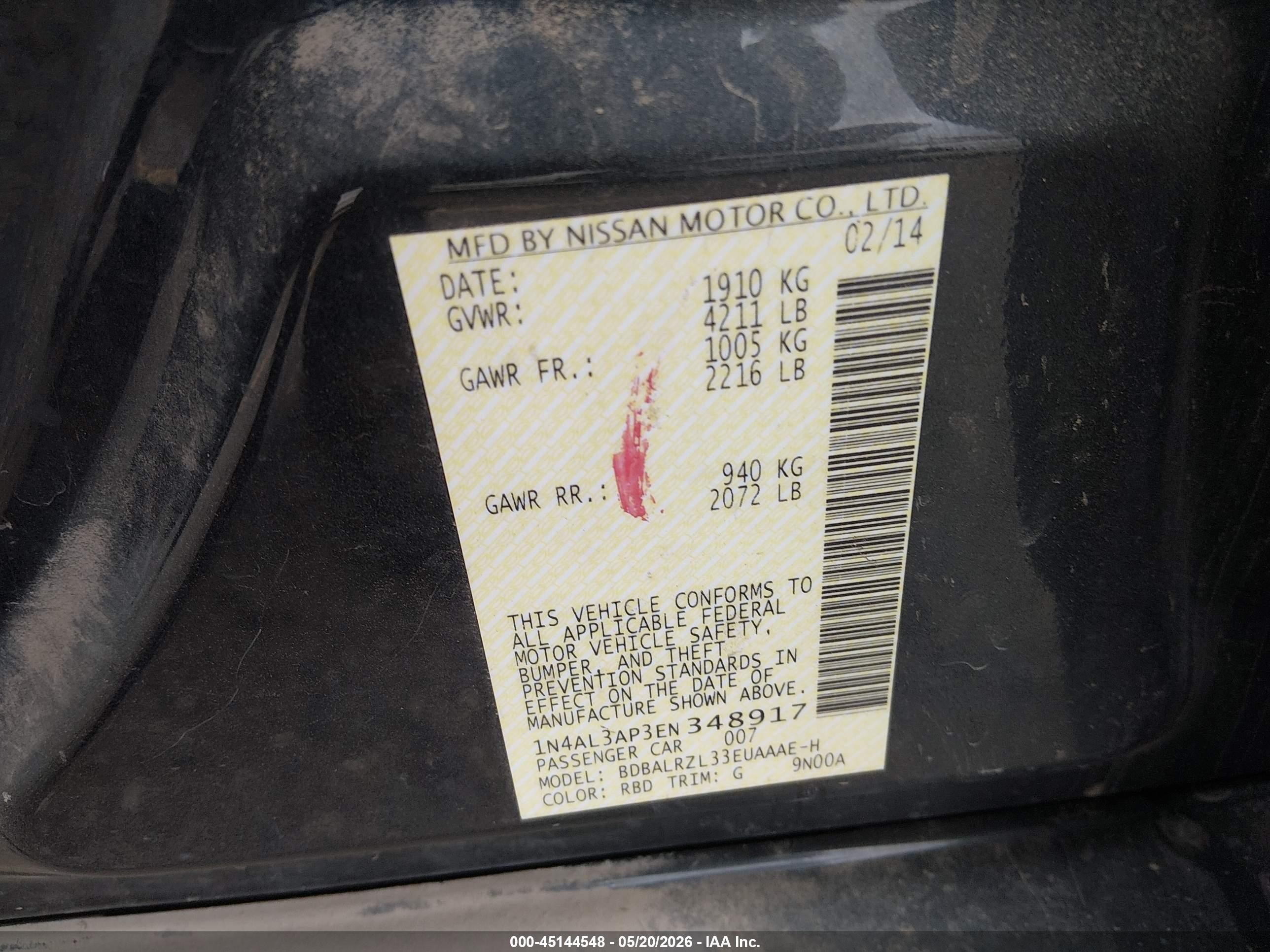 2014 Nissan Altima 2.5 S Navy vin: 1N4AL3AP3EN348917