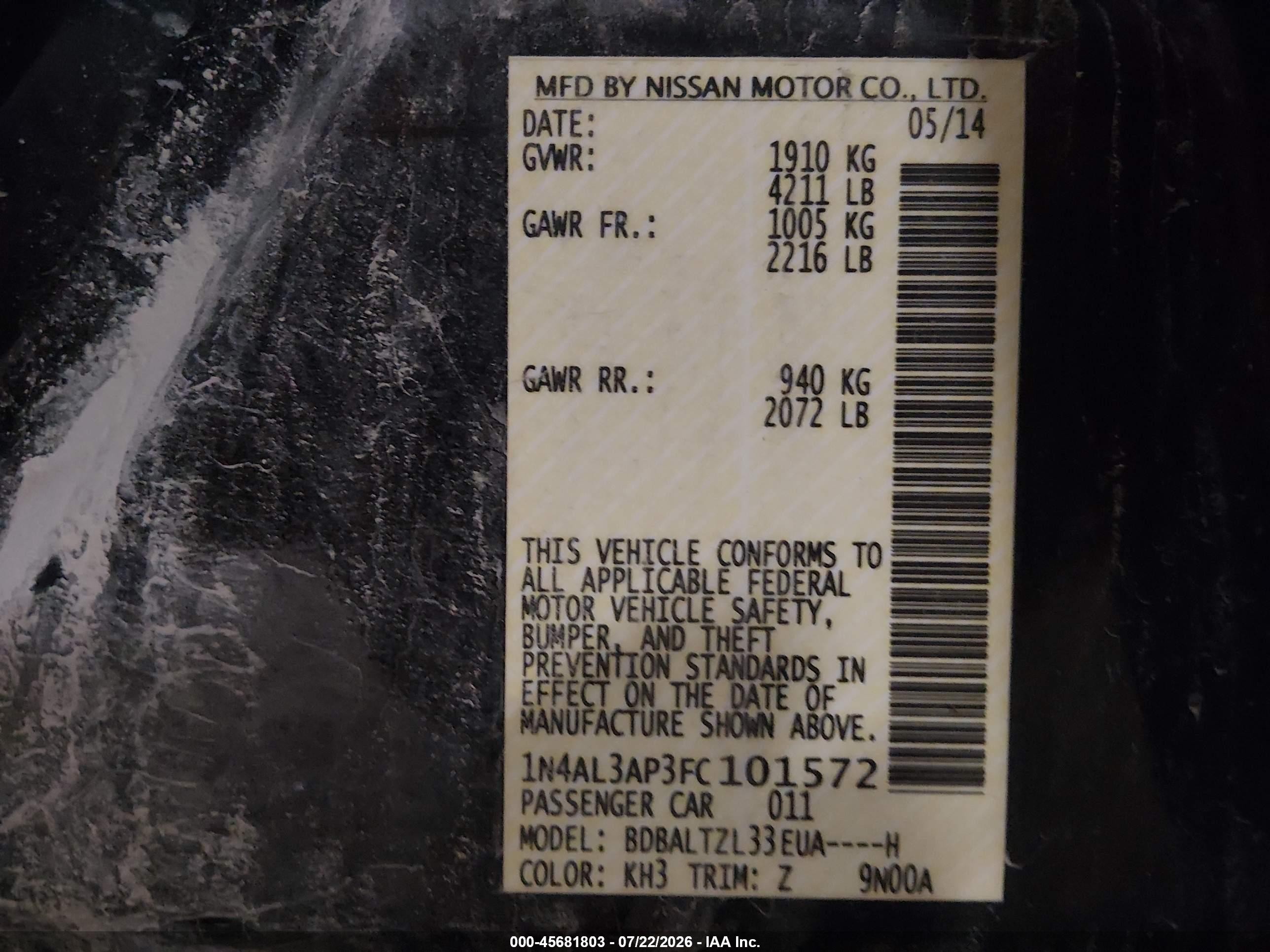 2015 Nissan Altima 2.5 Sl Black vin: 1N4AL3AP3FC101572