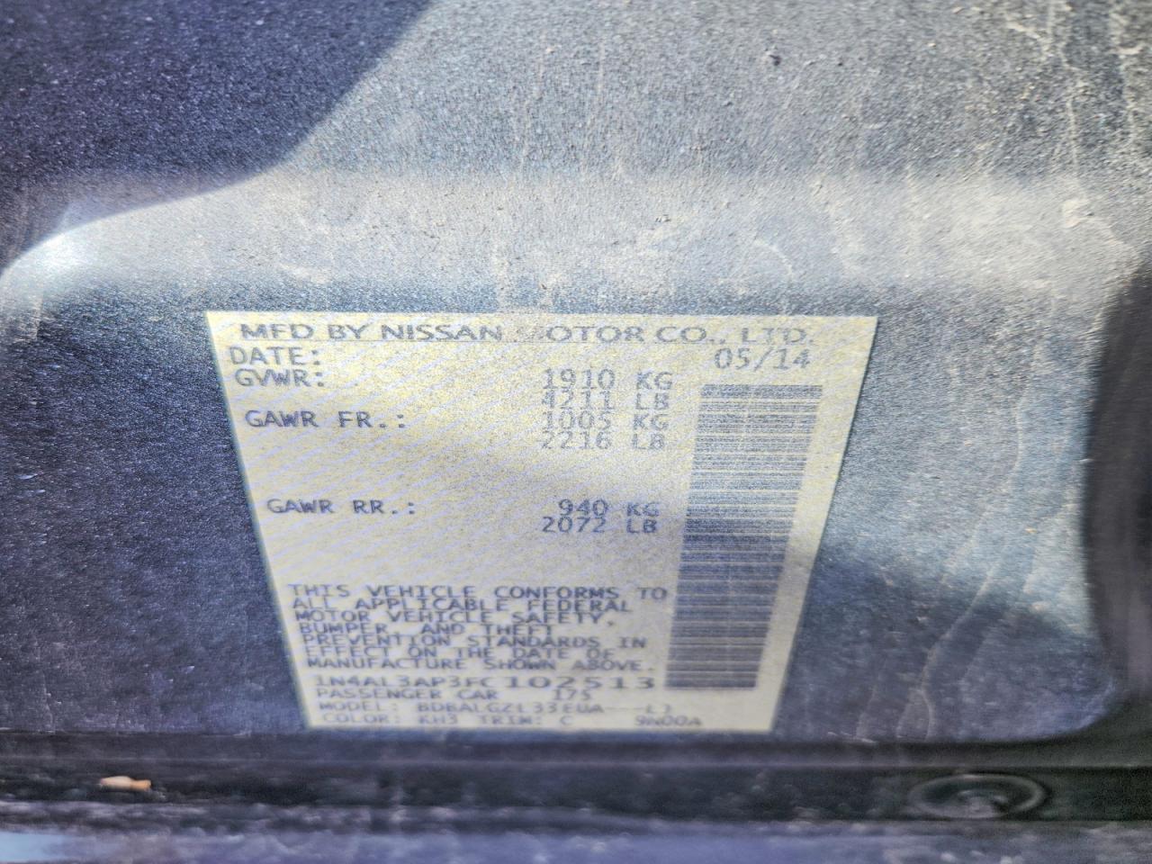 2015 Nissan Altima 2.5 S Black vin: 1N4AL3AP3FC102513