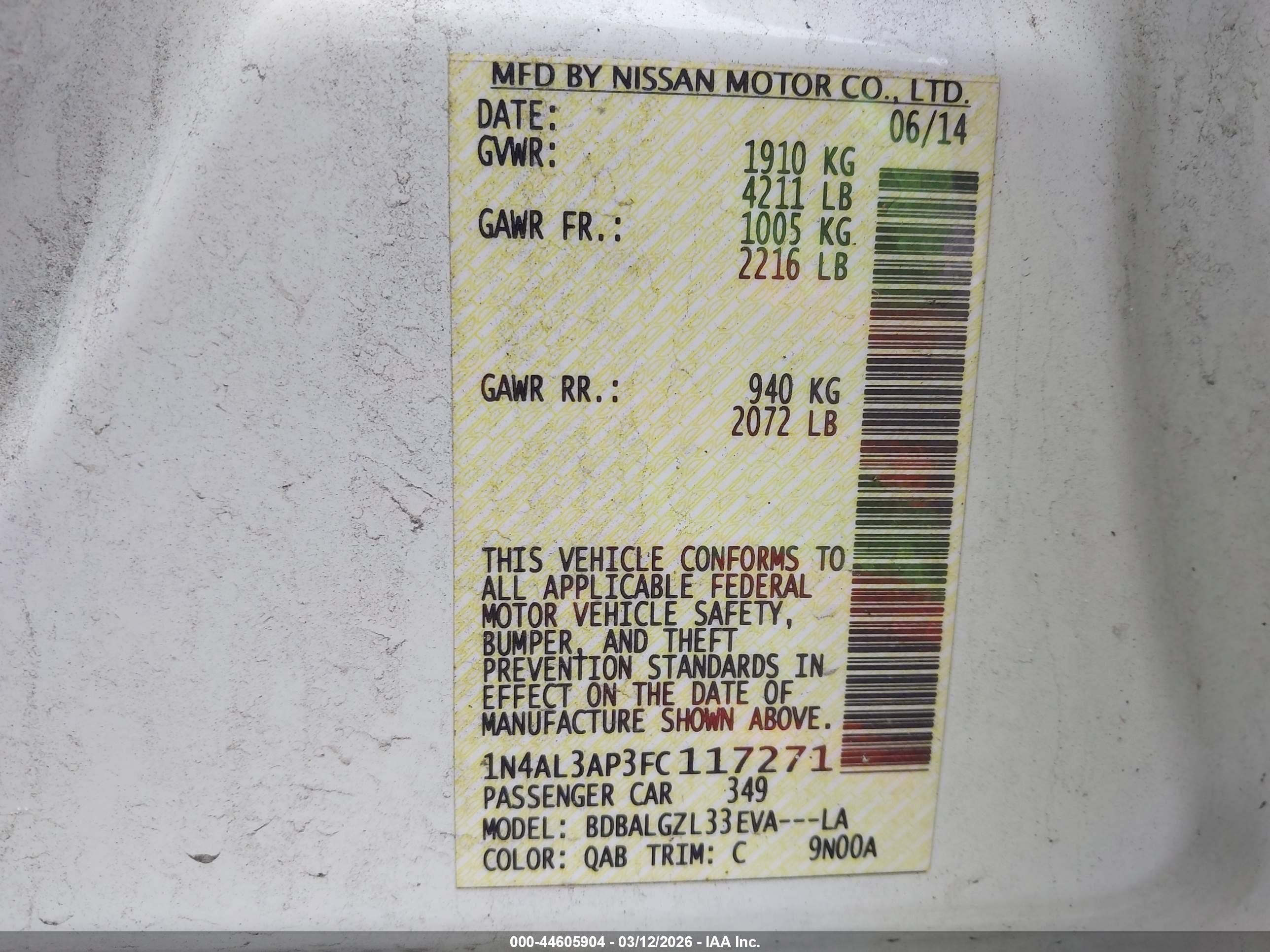 2015 Nissan Altima 2.5 S White vin: 1N4AL3AP3FC117271