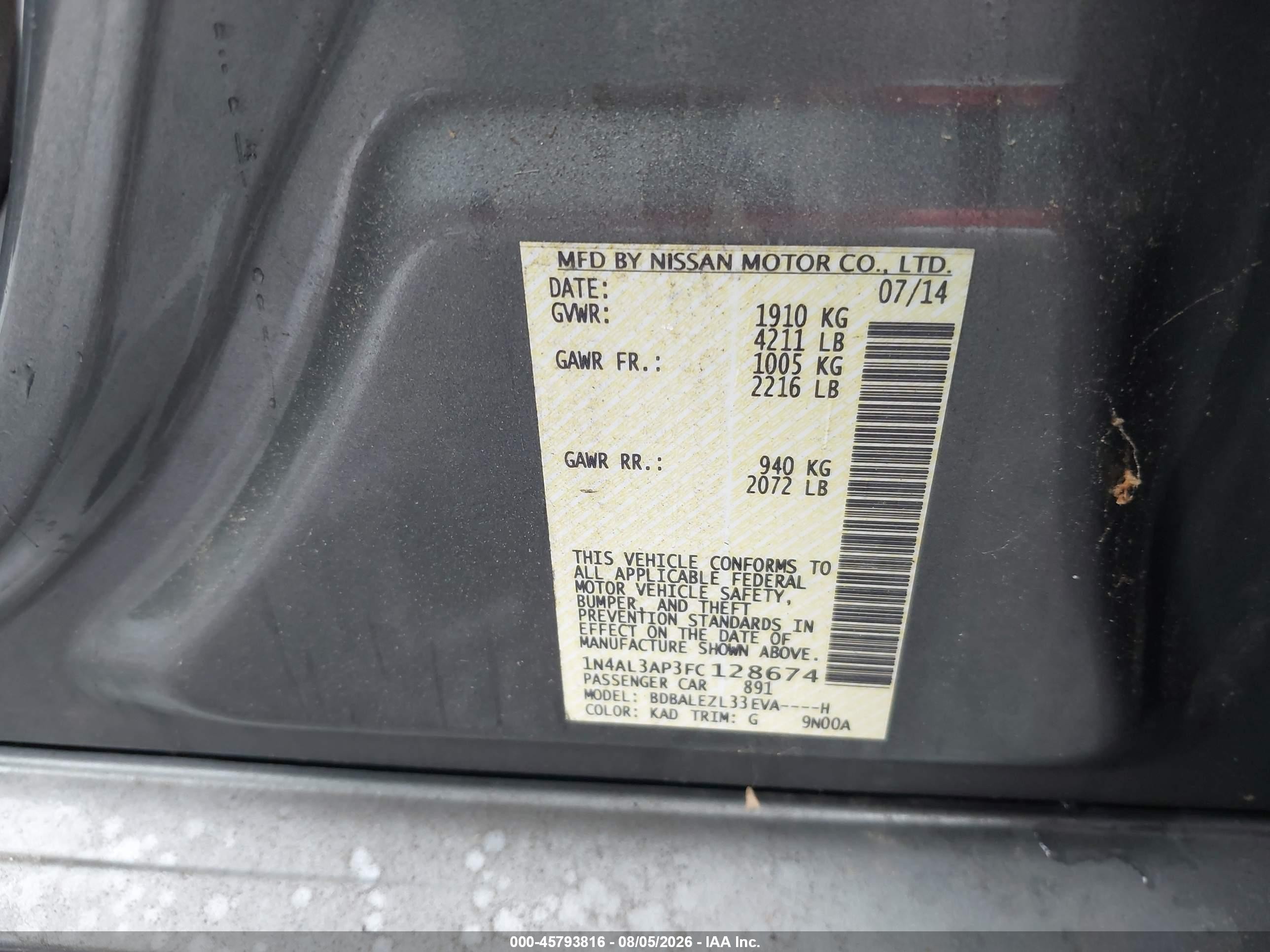 2015 Nissan Altima 2.5 S Gray vin: 1N4AL3AP3FC128674