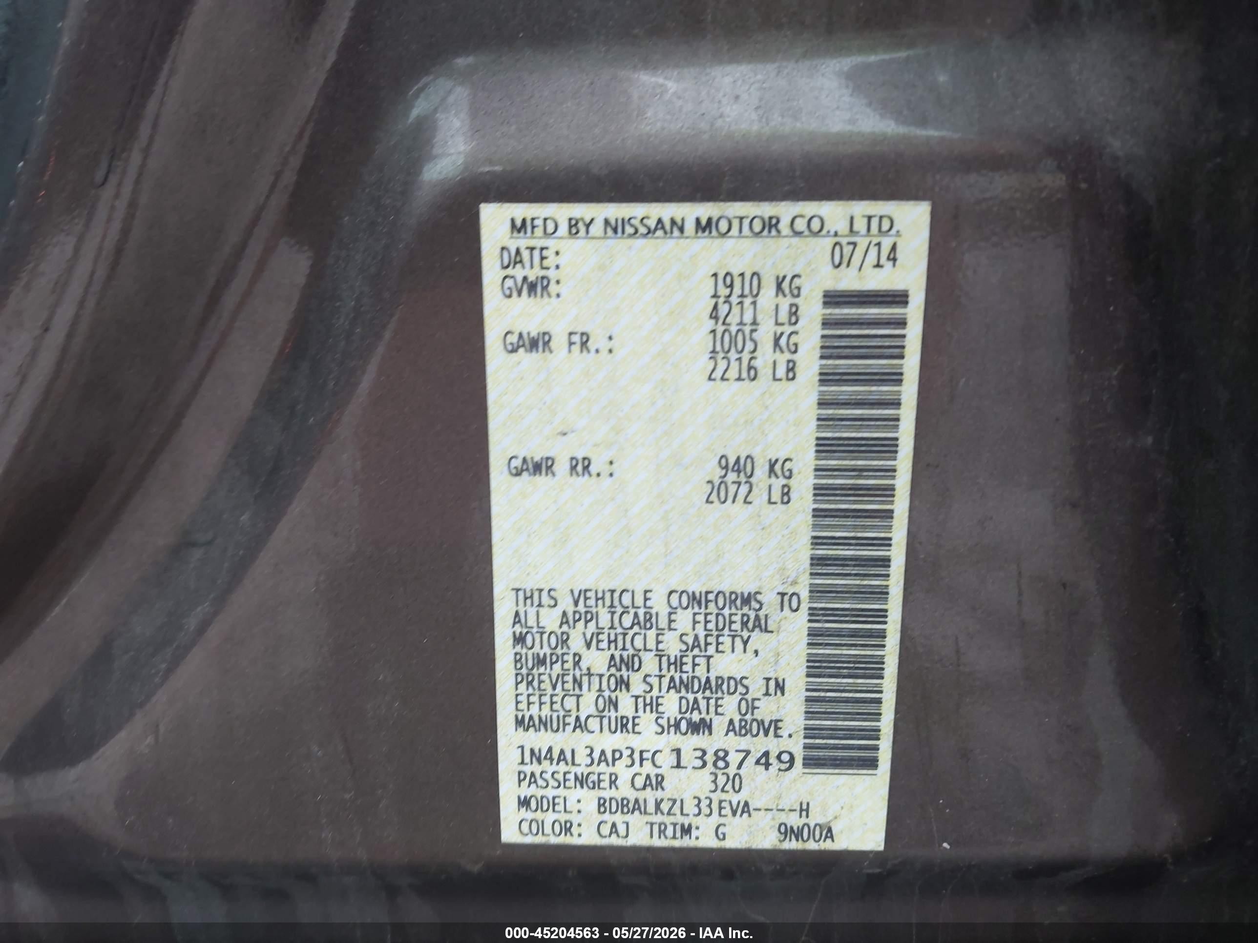 2015 Nissan Altima 2.5 Sv Коричневый vin: 1N4AL3AP3FC138749