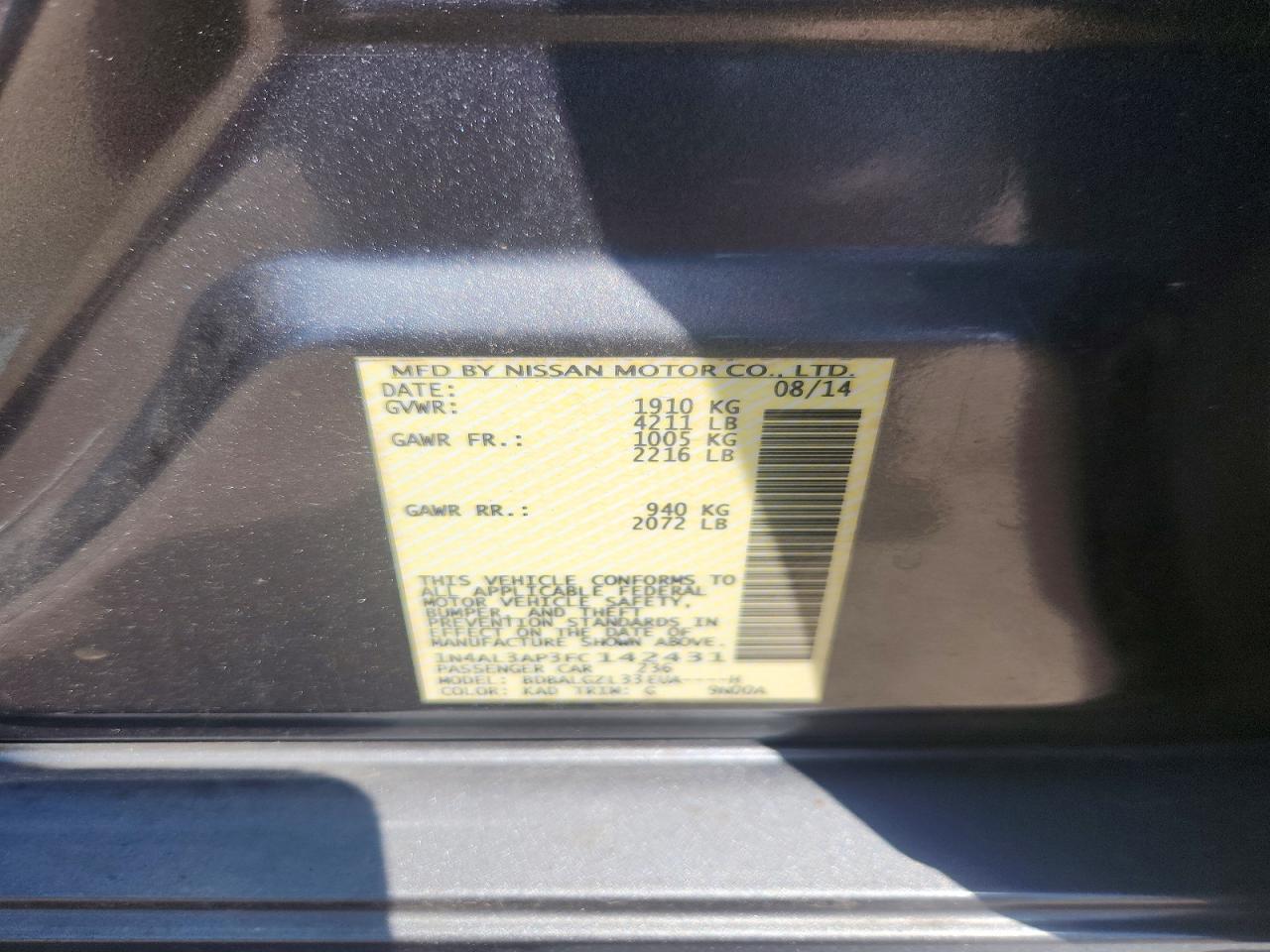 2015 Nissan Altima 2.5 S Gray vin: 1N4AL3AP3FC142431