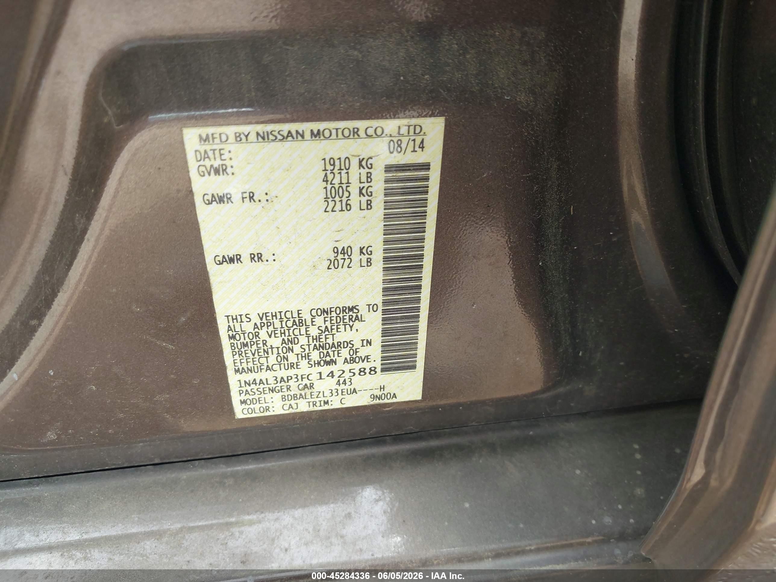 2015 Nissan Altima 2.5 S Brown vin: 1N4AL3AP3FC142588