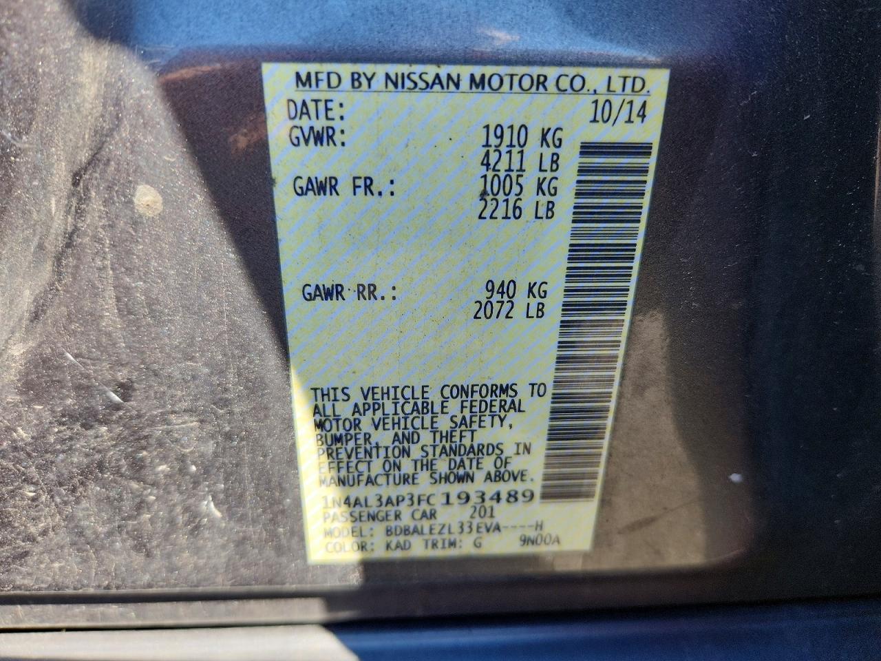 2015 Nissan Altima 2.5 S Gray vin: 1N4AL3AP3FC193489