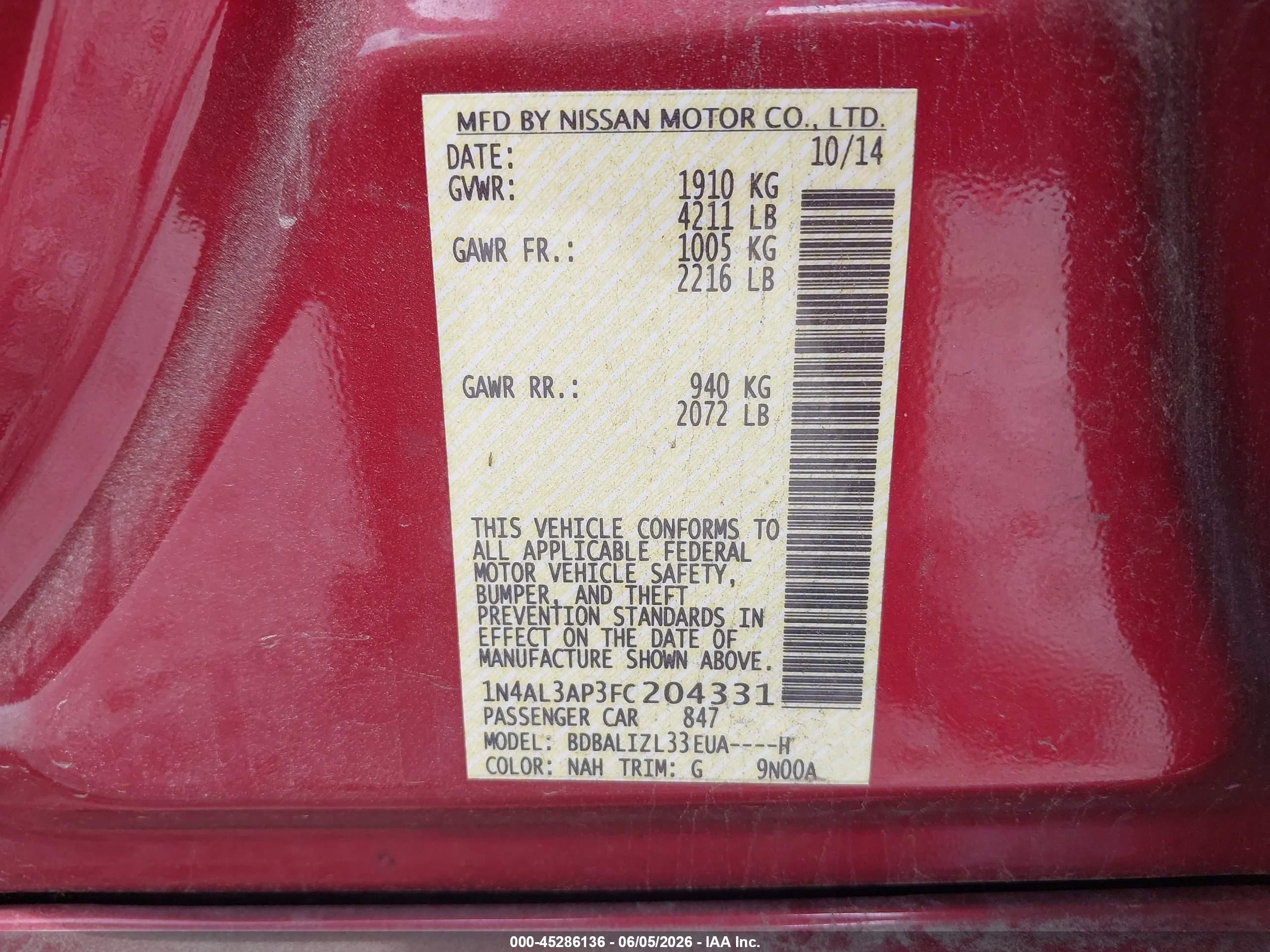 2015 Nissan Altima 2.5 Sv Красный vin: 1N4AL3AP3FC204331