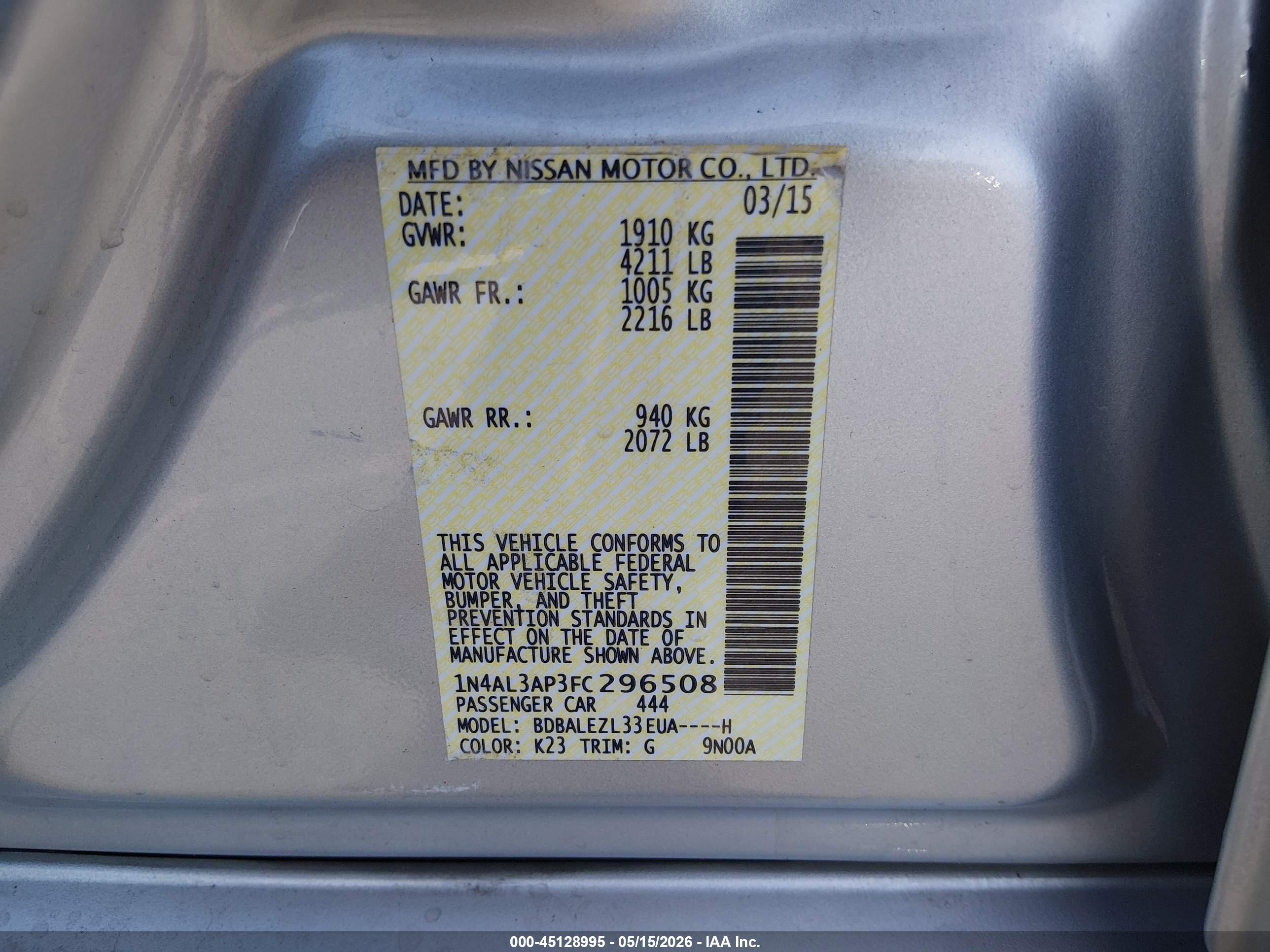 2015 Nissan Altima 2.5 S Серебряный vin: 1N4AL3AP3FC296508