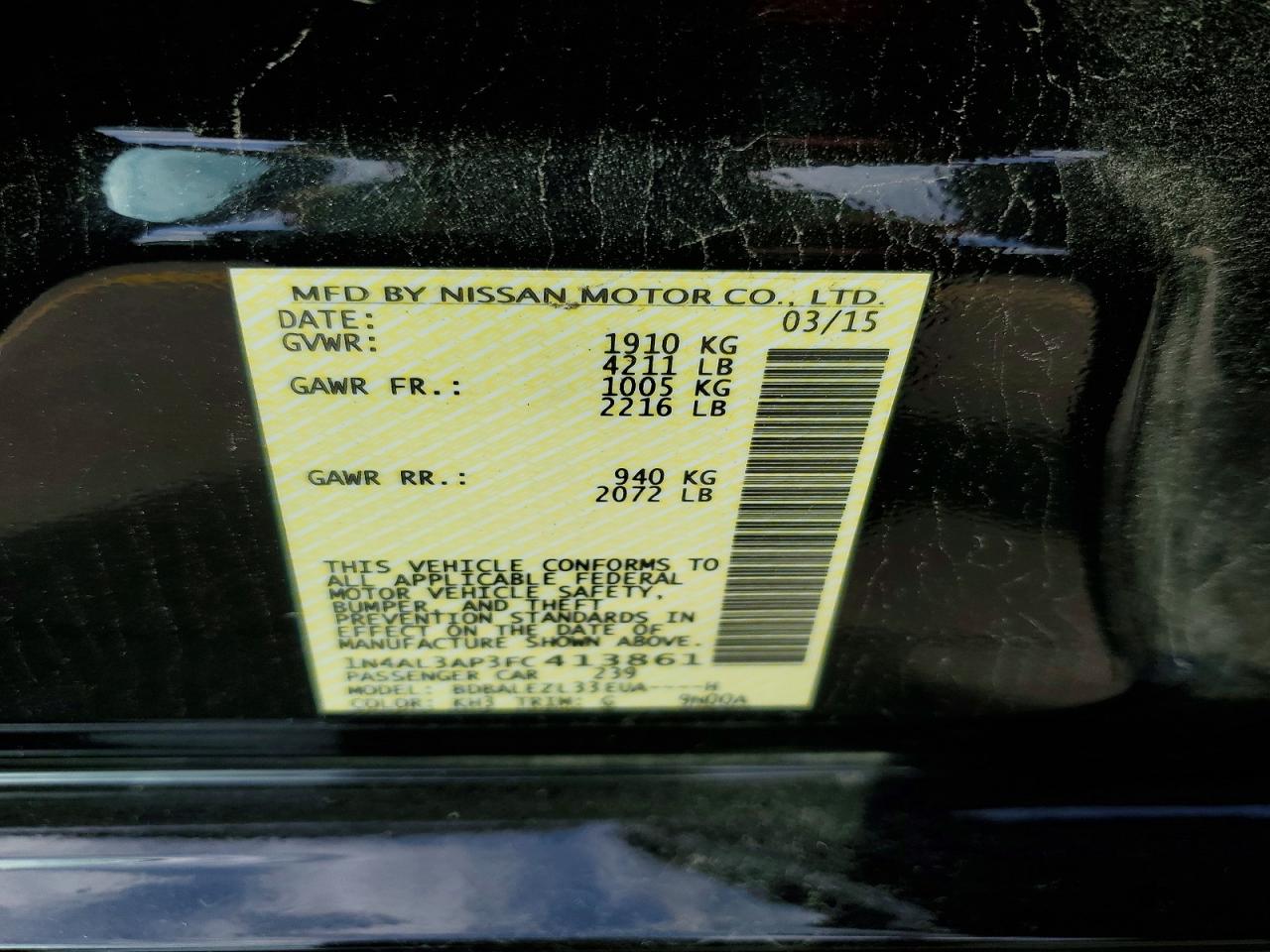 2015 Nissan Altima 2.5 S Black vin: 1N4AL3AP3FC413861
