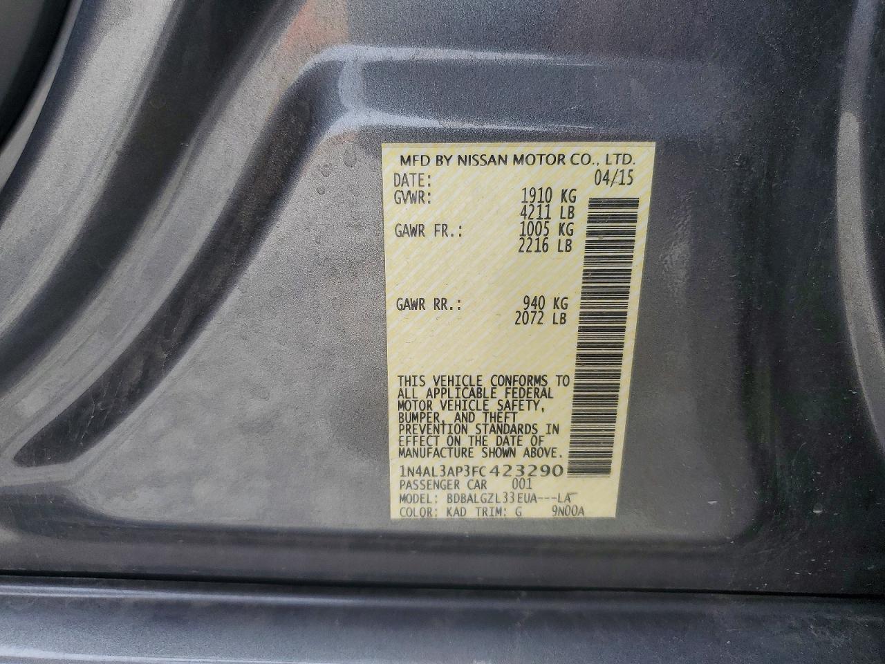 2015 Nissan Altima 2.5 S Серый vin: 1N4AL3AP3FC423290