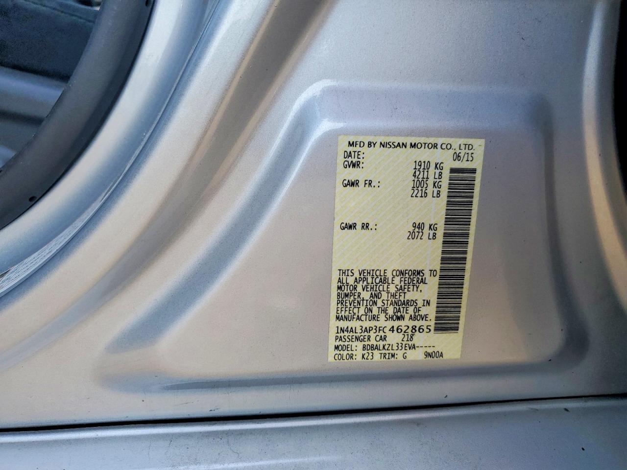 2015 Nissan Altima 2.5 Sv Silver vin: 1N4AL3AP3FC462865