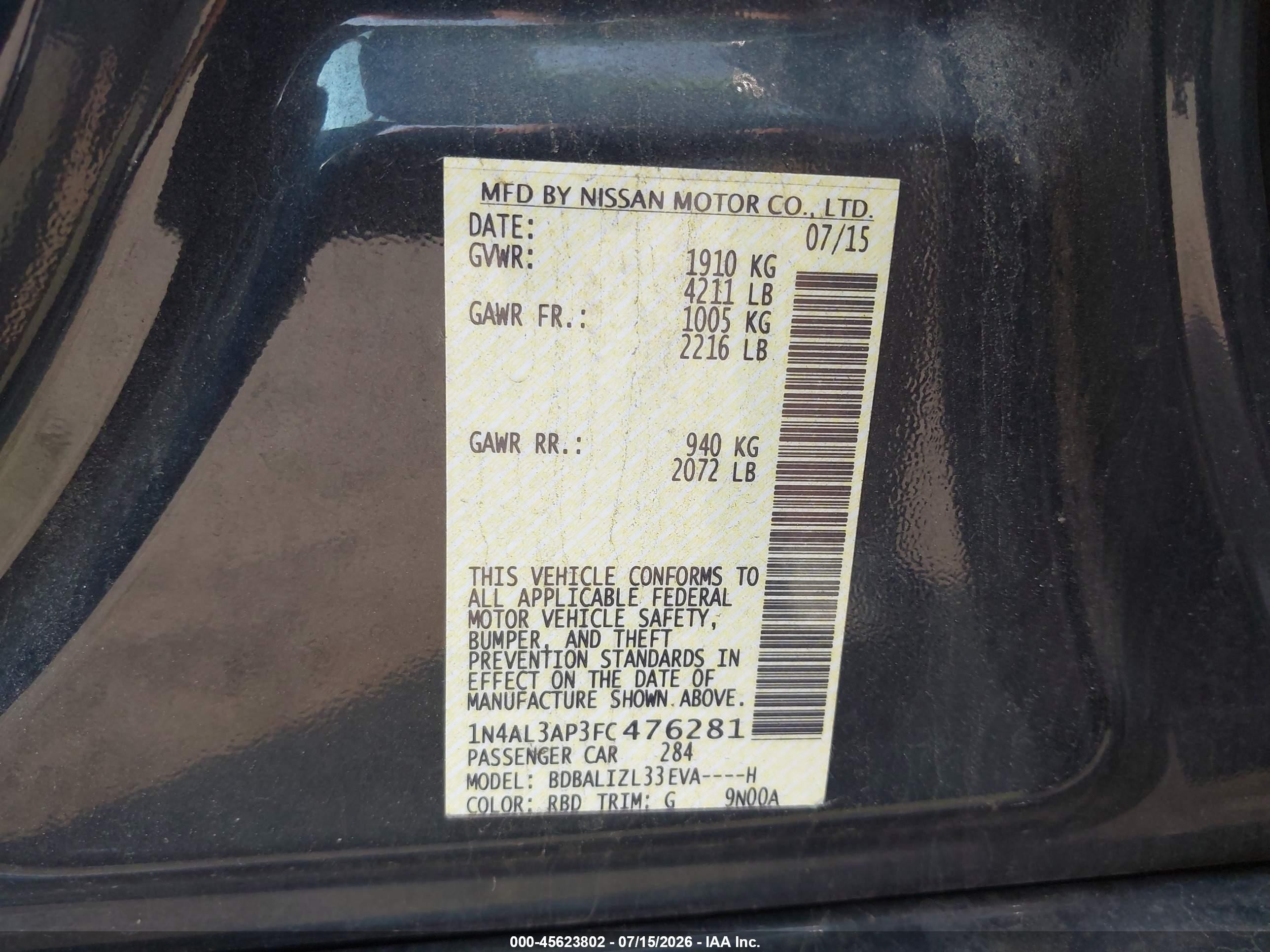 2015 Nissan Altima 2.5 Sv Серый vin: 1N4AL3AP3FC476281