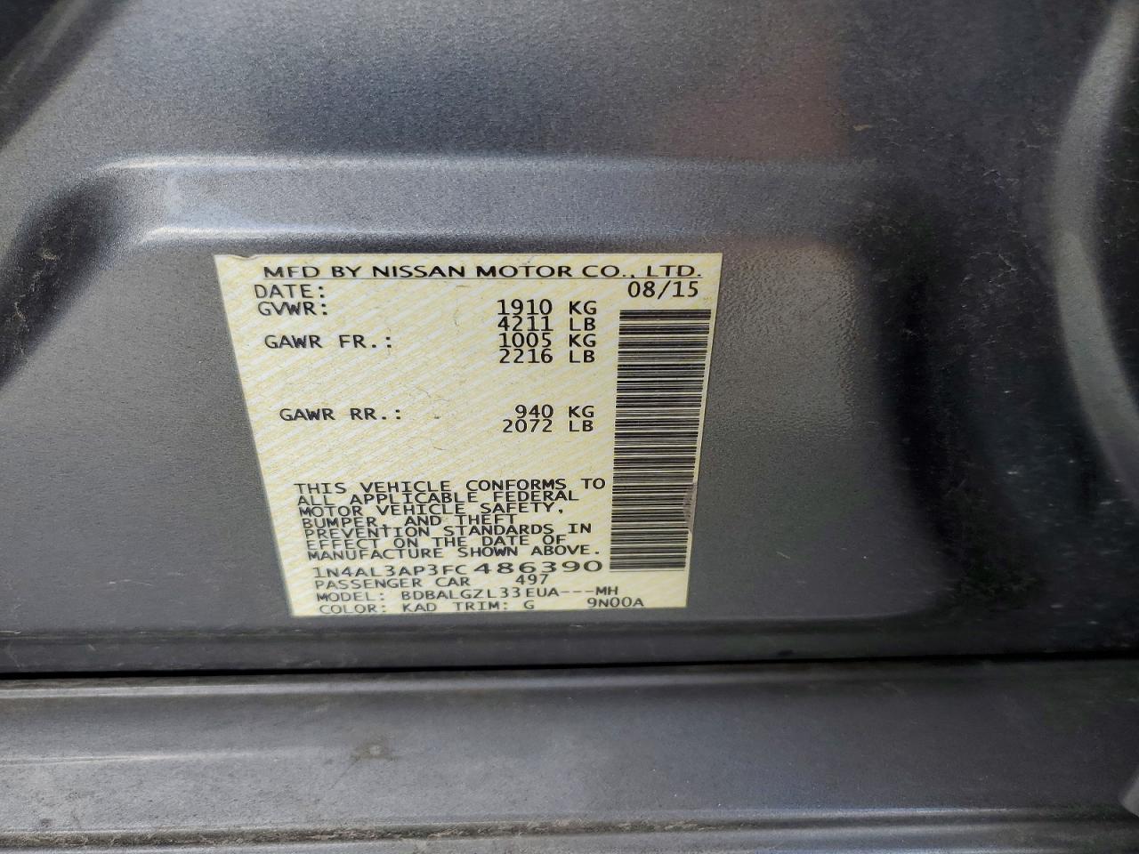 2015 Nissan Altima 2.5 S Gray vin: 1N4AL3AP3FC486390