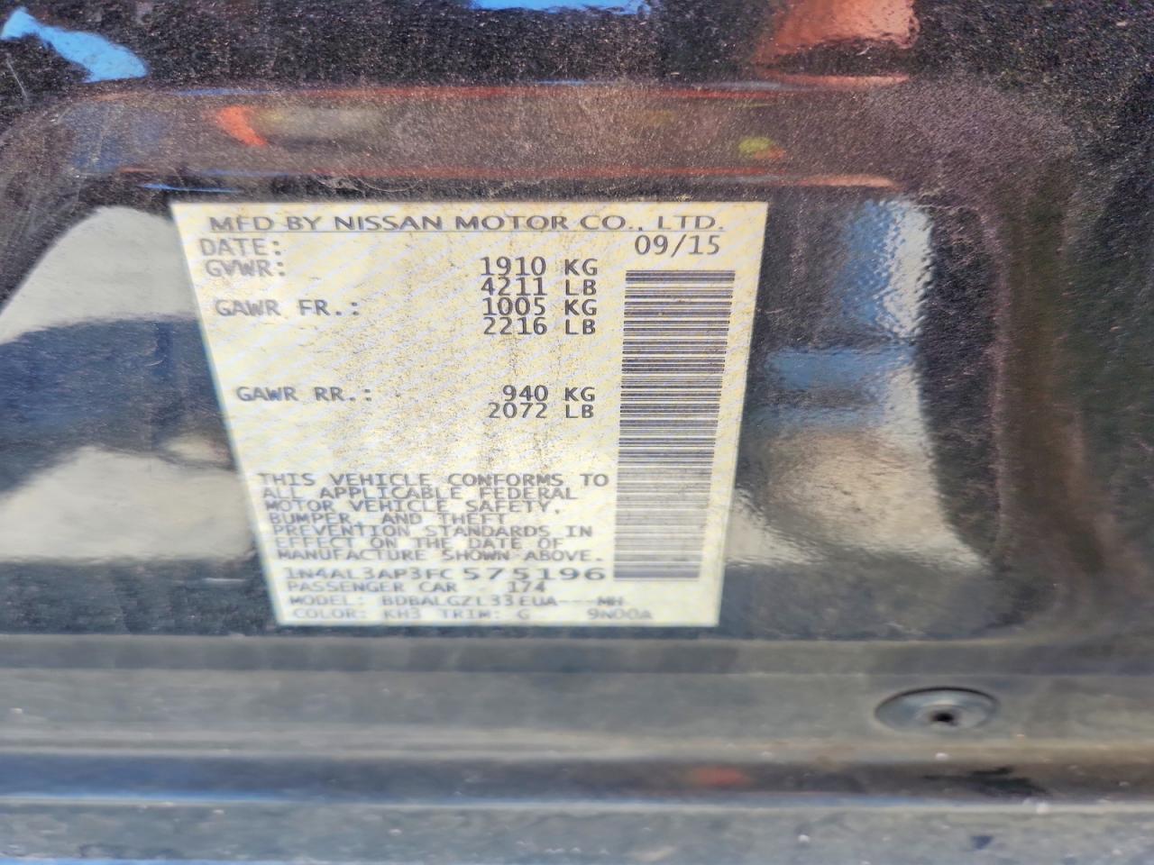 2015 Nissan Altima 2.5 S Black vin: 1N4AL3AP3FC575196