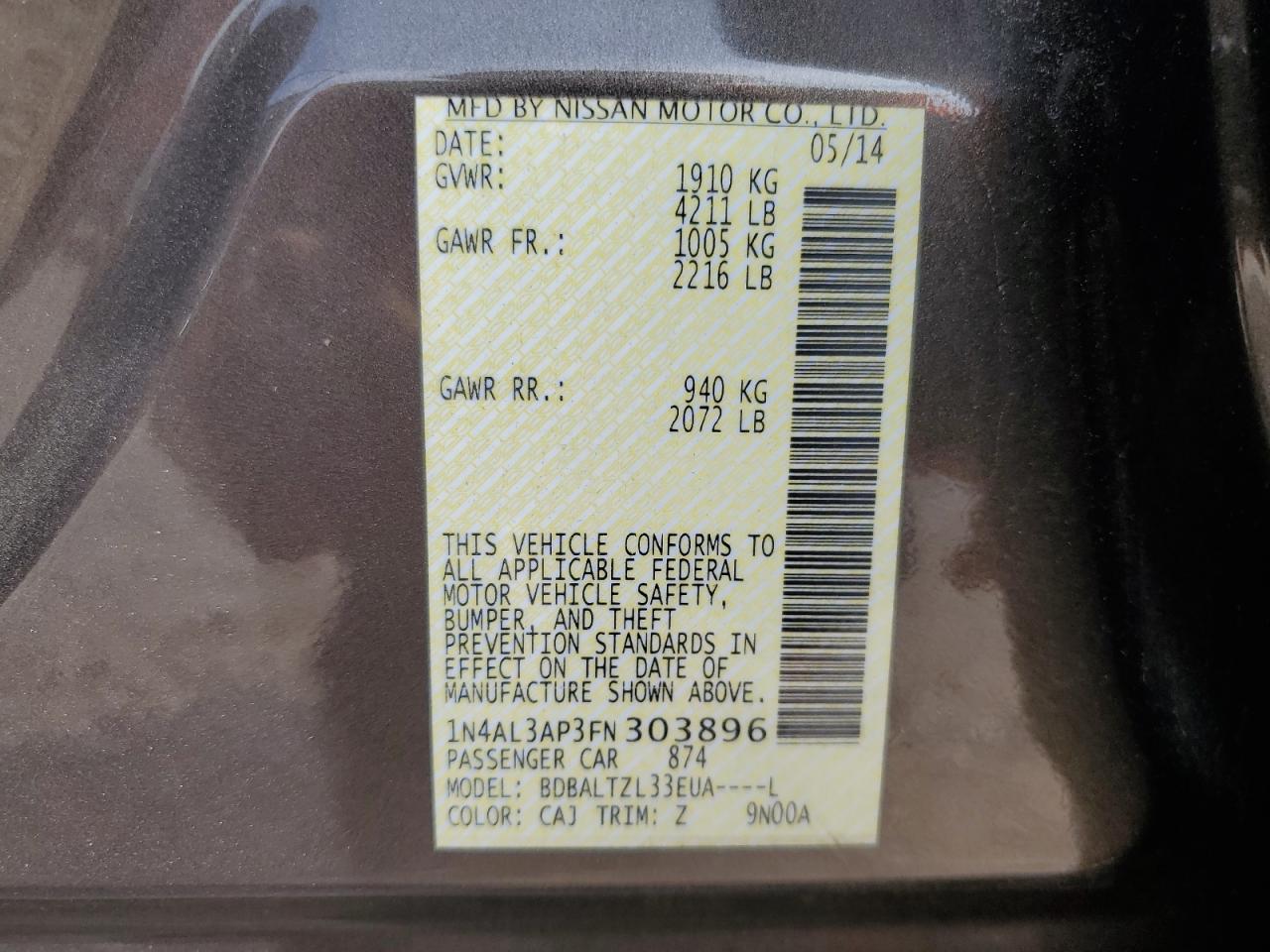 2015 Nissan Altima 2.5 Brown vin: 1N4AL3AP3FN303896