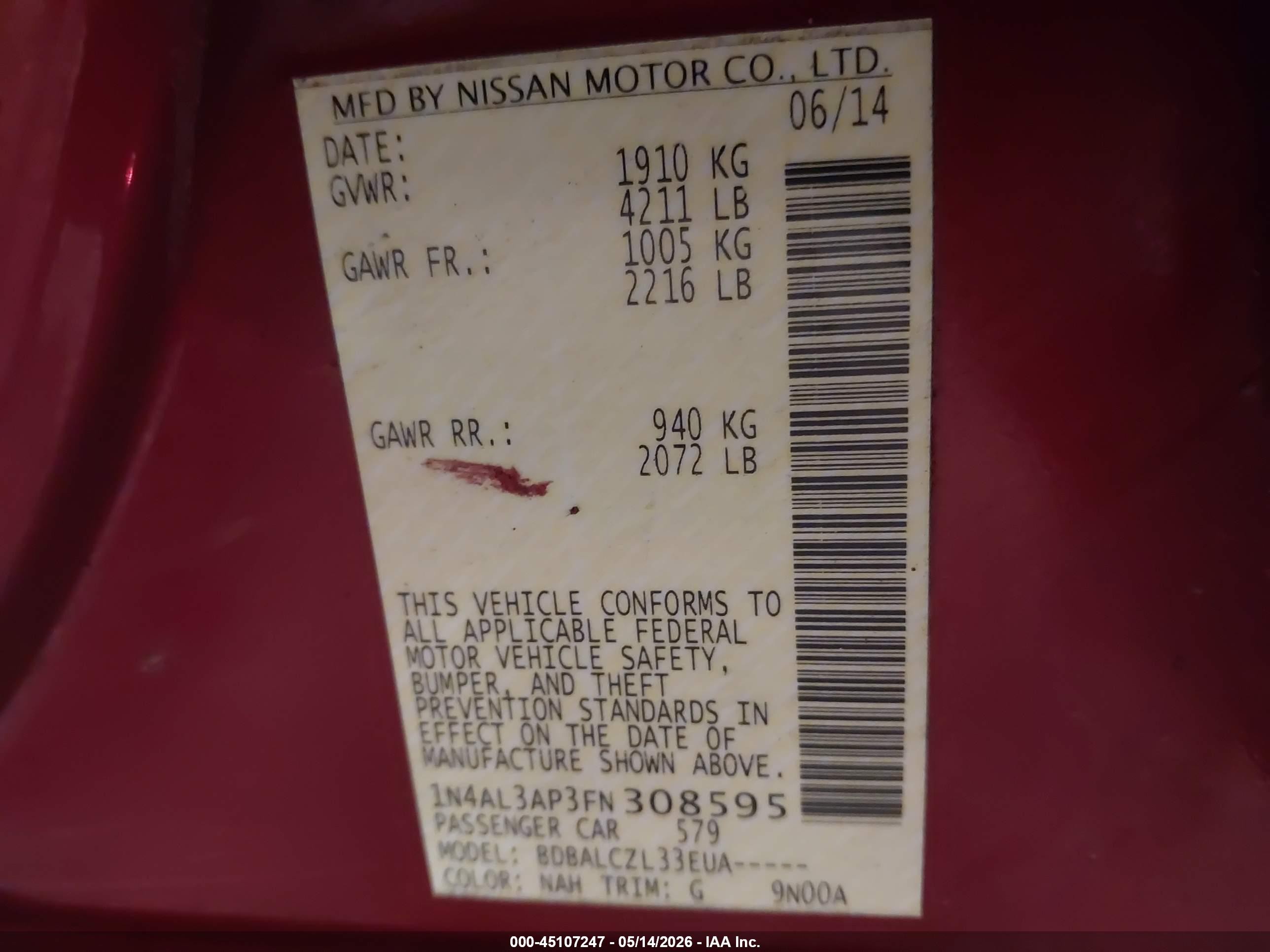 2015 Nissan Altima 2.5 S Red vin: 1N4AL3AP3FN308595