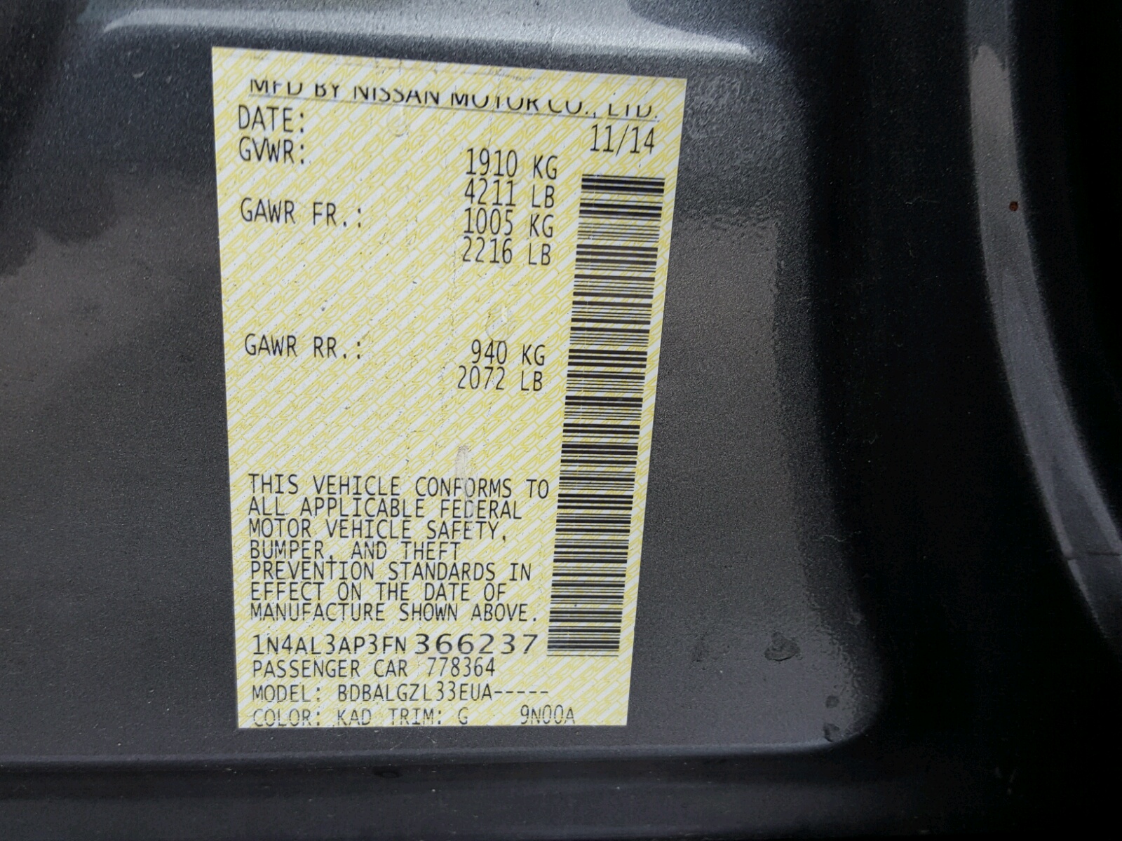 2015 Nissan Altima 2.5 Gray vin: 1N4AL3AP3FN366237