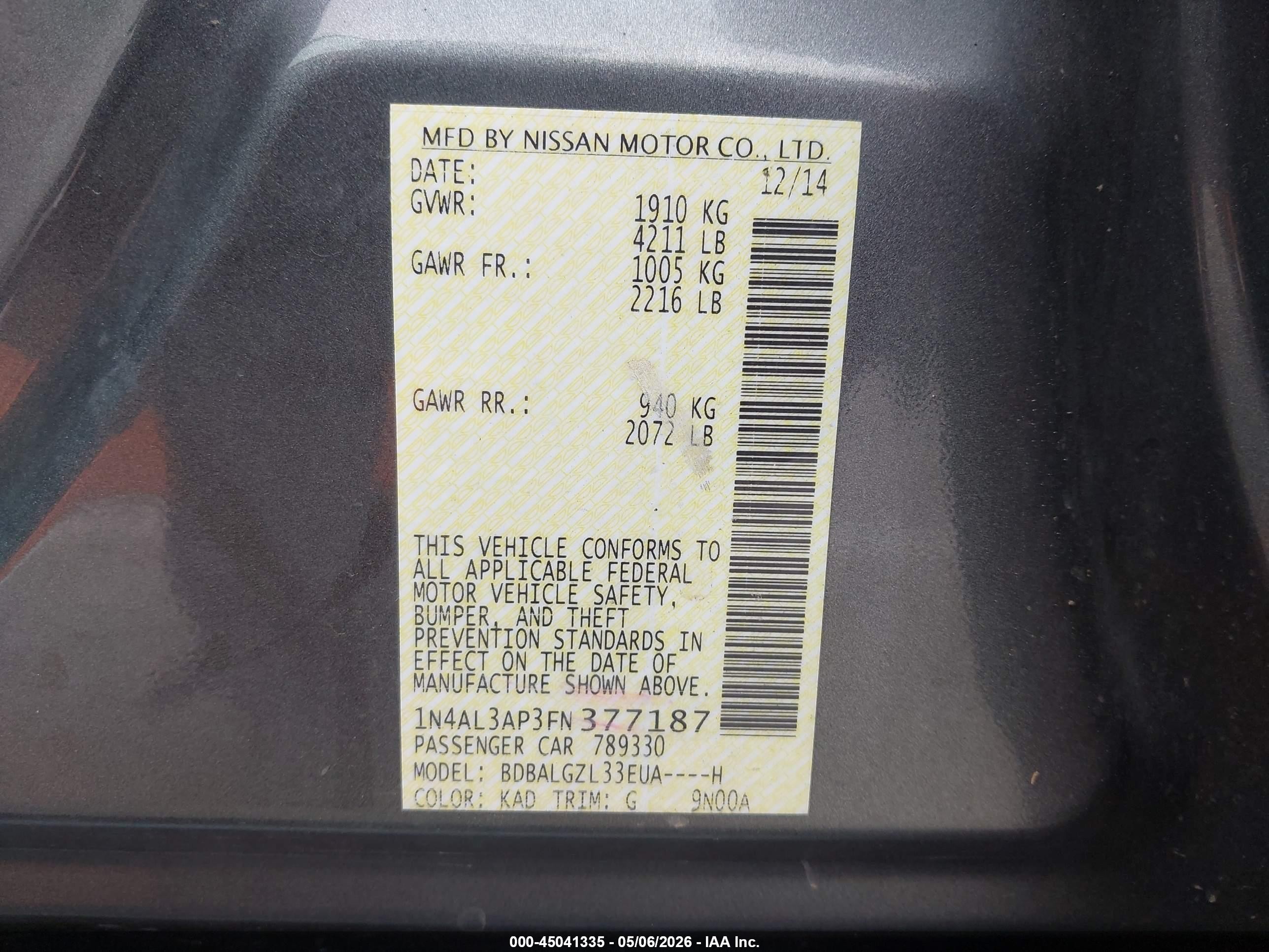 2015 Nissan Altima 2.5 S Gray vin: 1N4AL3AP3FN377187