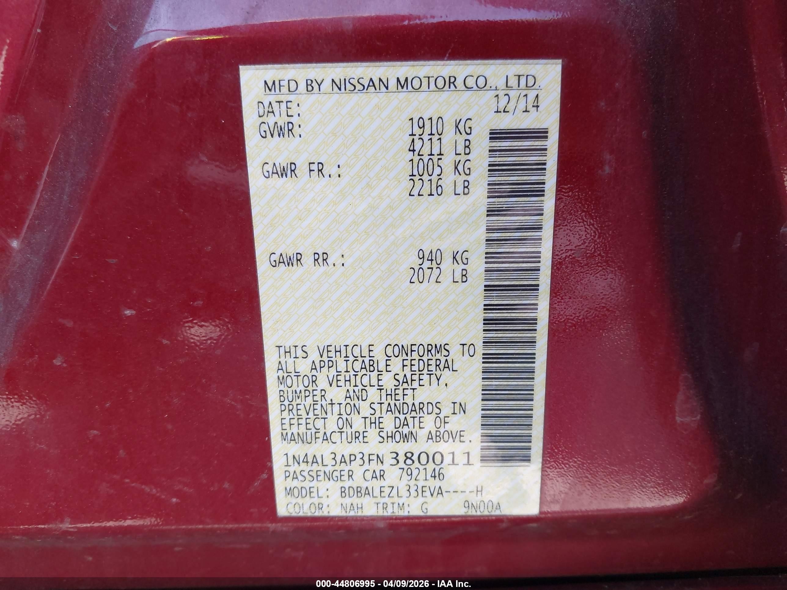 2015 Nissan Altima 2.5 S Maroon vin: 1N4AL3AP3FN380011