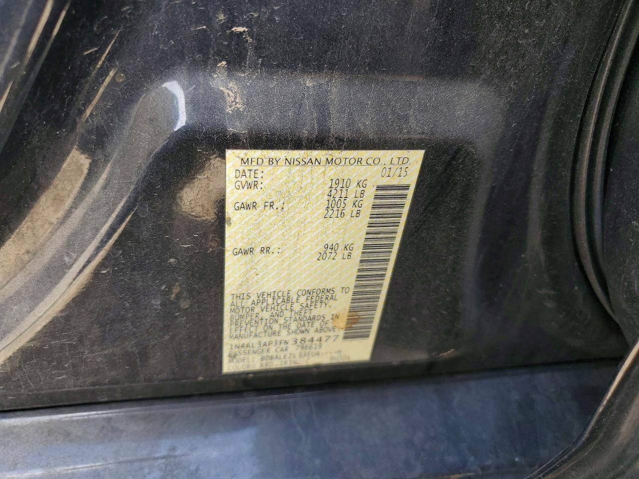 2015 Nissan Altima 2.5 S Charcoal vin: 1N4AL3AP3FN384477