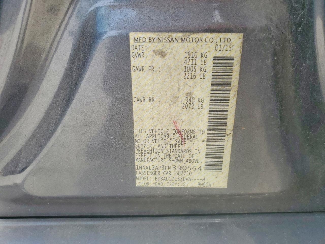 2015 Nissan Altima 2.5 S Gray vin: 1N4AL3AP3FN390554