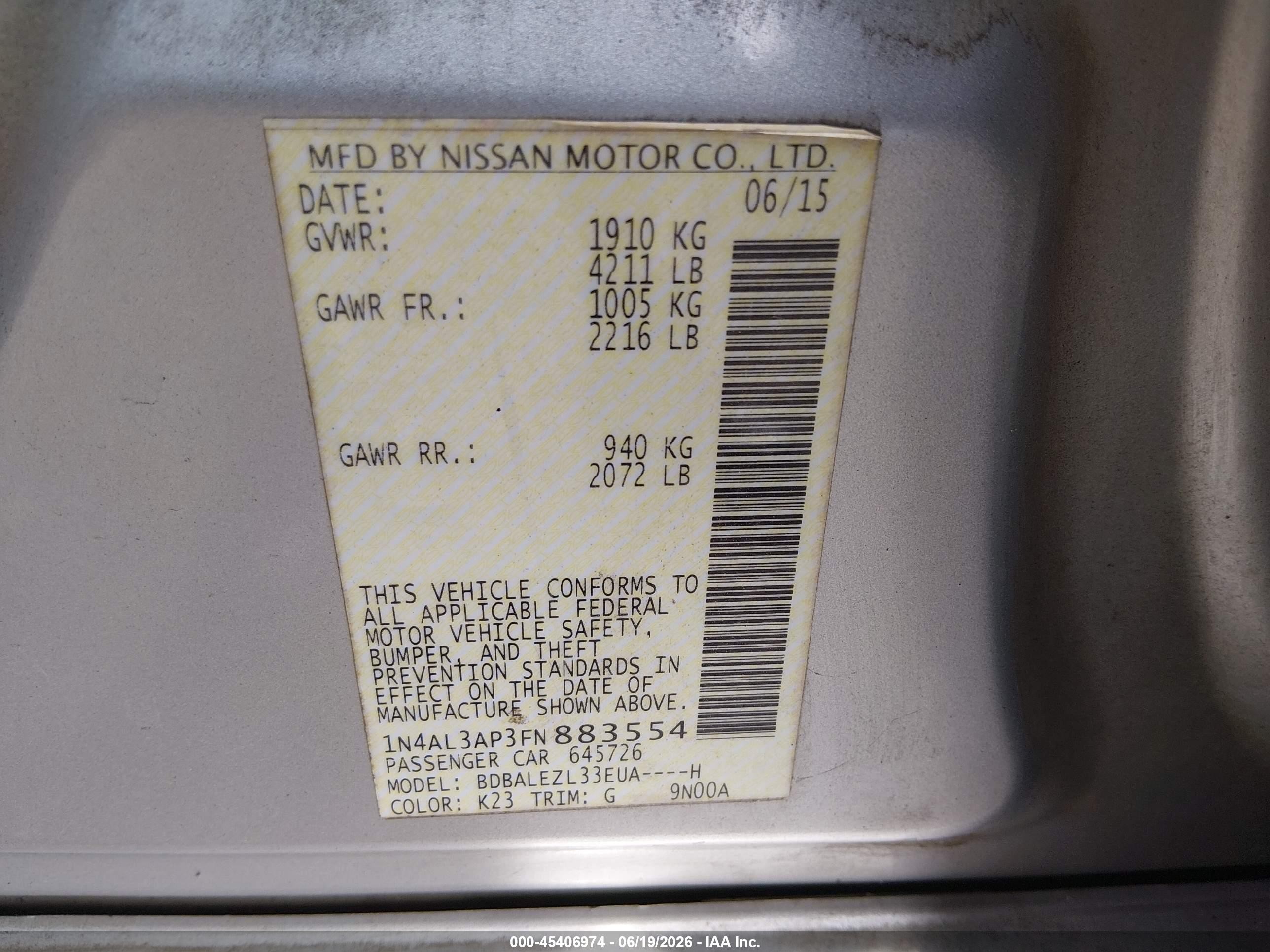2015 Nissan Altima 2.5 S Silver vin: 1N4AL3AP3FN883554