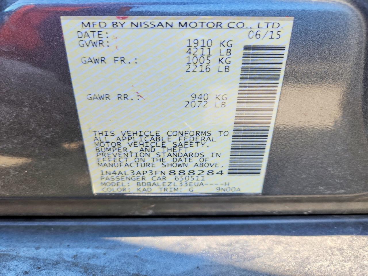 2015 Nissan Altima 2.5 S Gray vin: 1N4AL3AP3FN888284