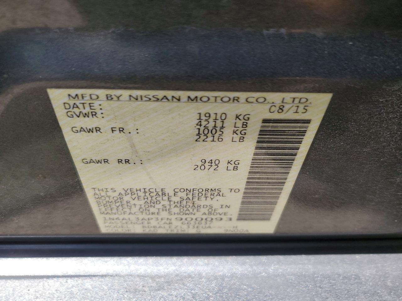 2015 Nissan Altima 2.5 S Gray vin: 1N4AL3AP3FN900093