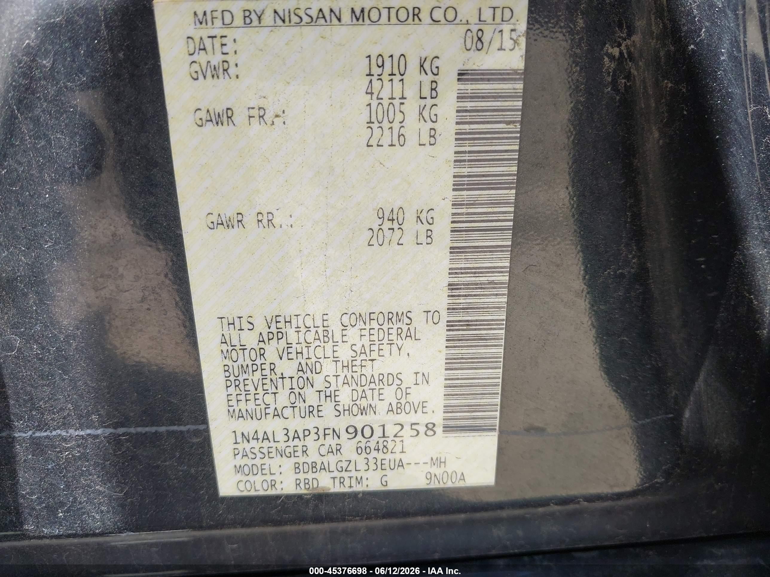 2015 Nissan Altima 2.5 S Gray vin: 1N4AL3AP3FN901258