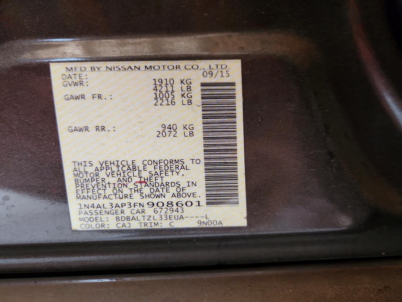 2015 Nissan Altima 2.5 Sl Brown vin: 1N4AL3AP3FN908601
