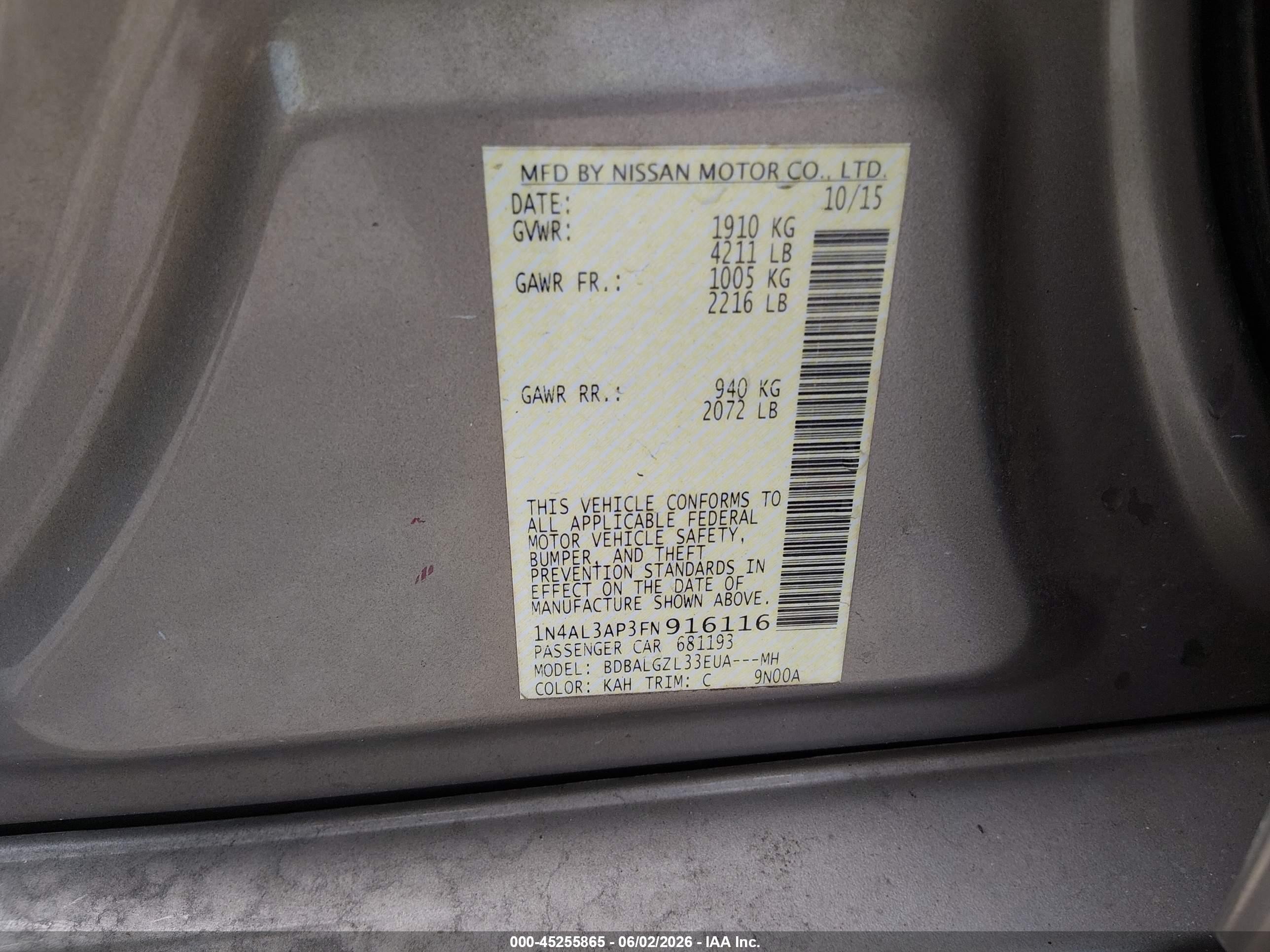 2015 Nissan Altima 2.5 S Beige vin: 1N4AL3AP3FN916116