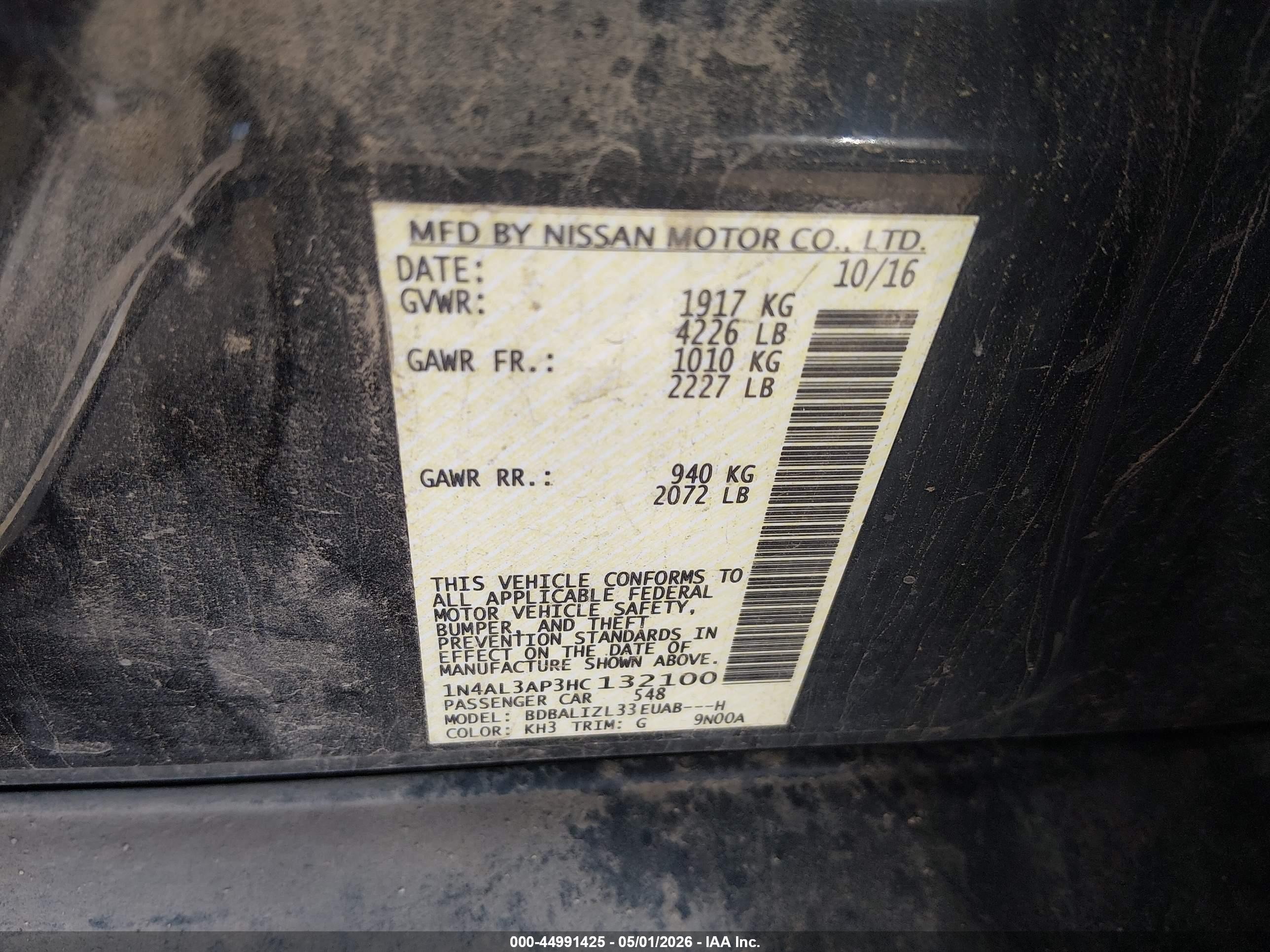 2017 Nissan Altima 2.5 Sv Black vin: 1N4AL3AP3HC132100