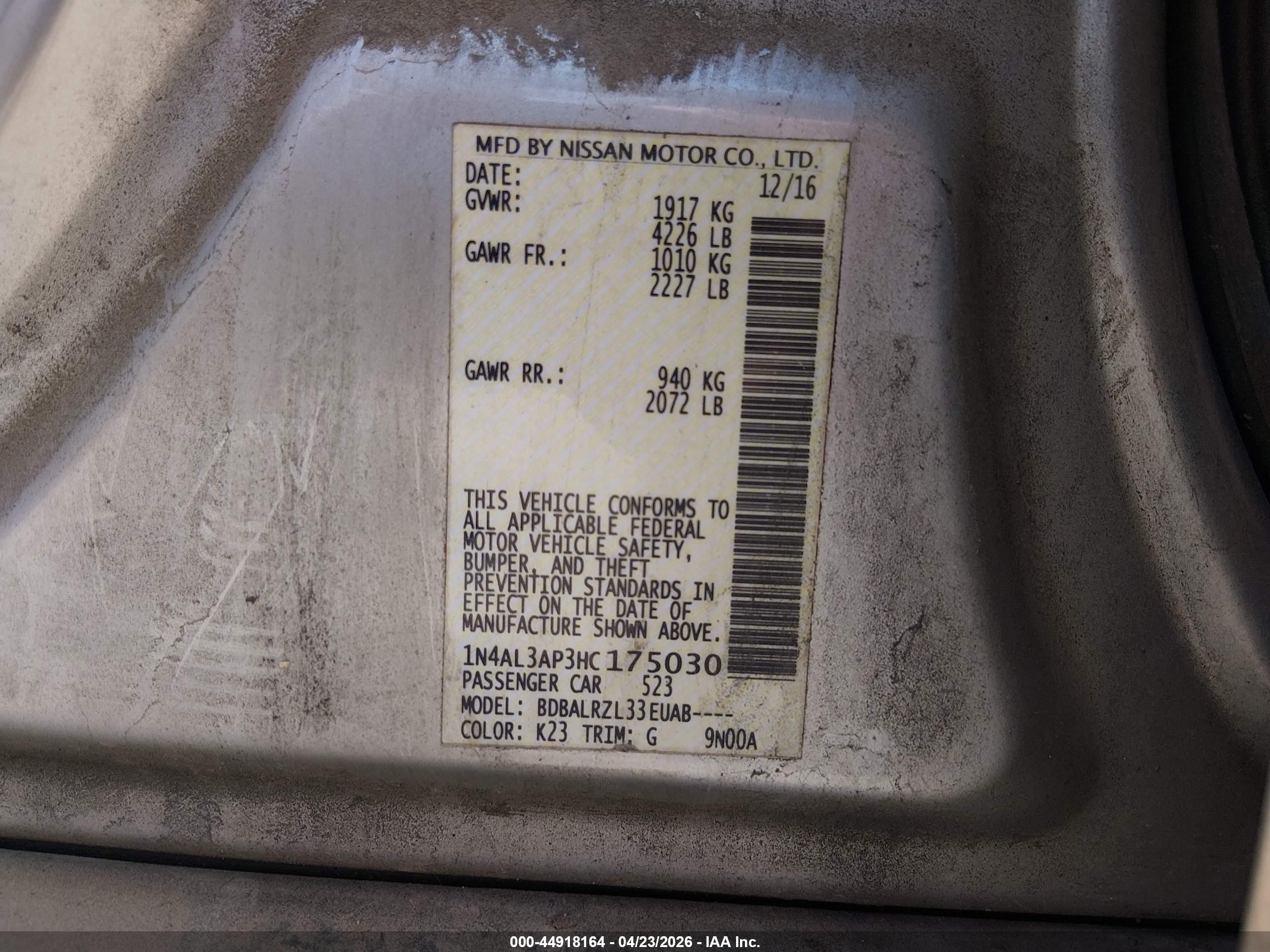 2017 Nissan Altima 2.5 Sl Серебряный vin: 1N4AL3AP3HC175030