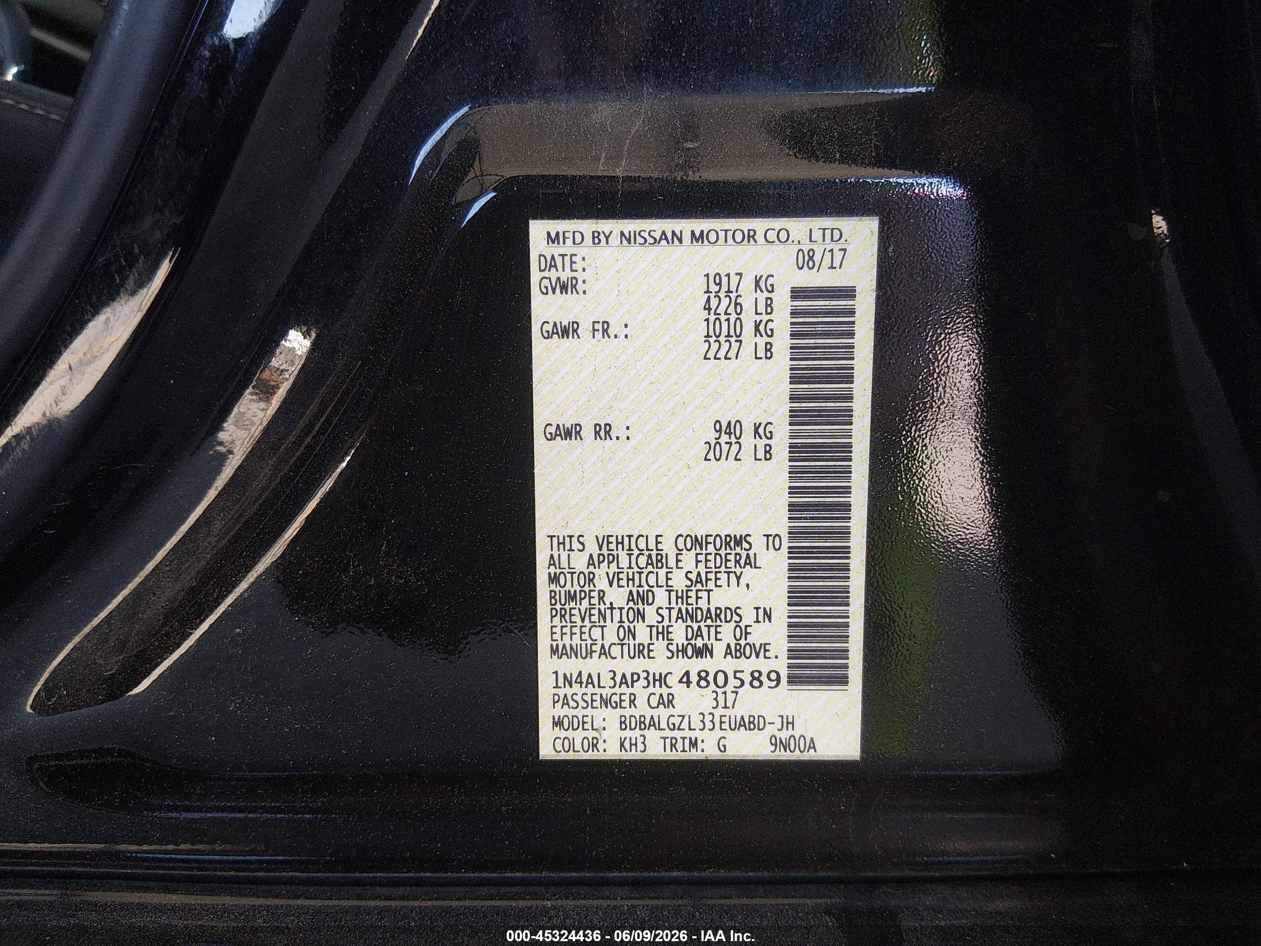 2017 Nissan Altima 2.5 S Black vin: 1N4AL3AP3HC480589