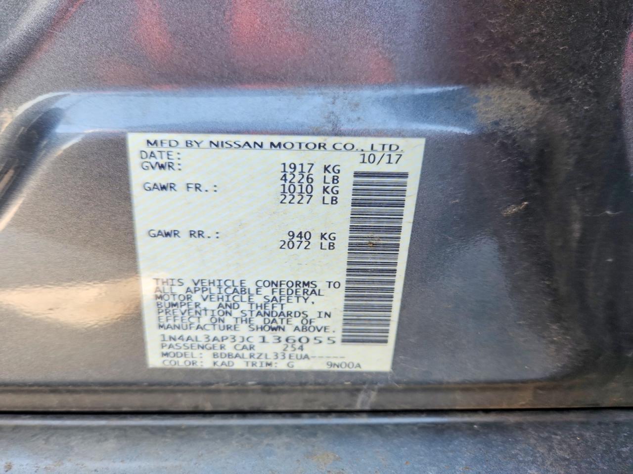 2018 Nissan Altima 2.5 Sl Gray vin: 1N4AL3AP3JC136055