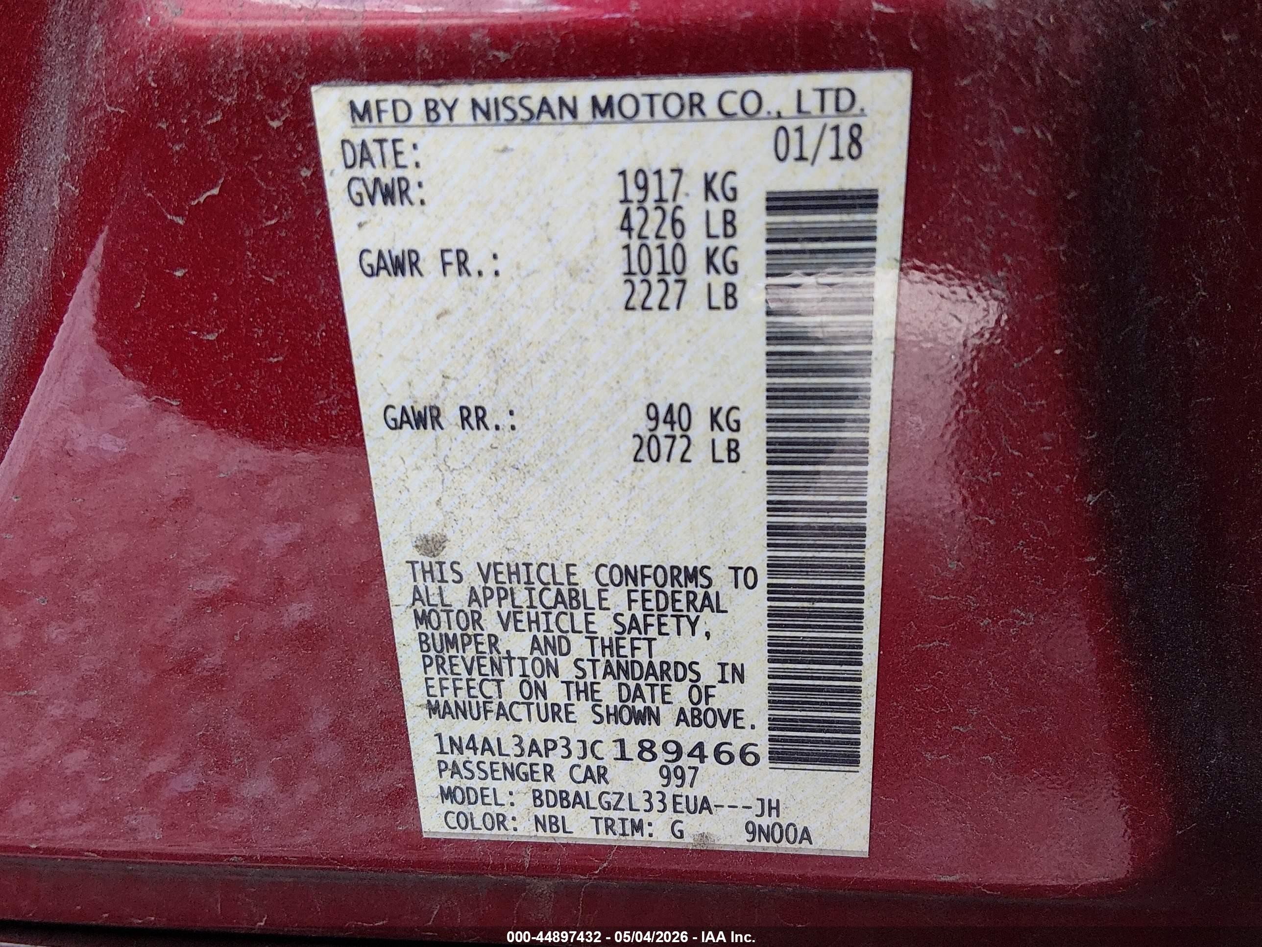 2018 Nissan Altima 2.5 S Темно-бордовый vin: 1N4AL3AP3JC189466