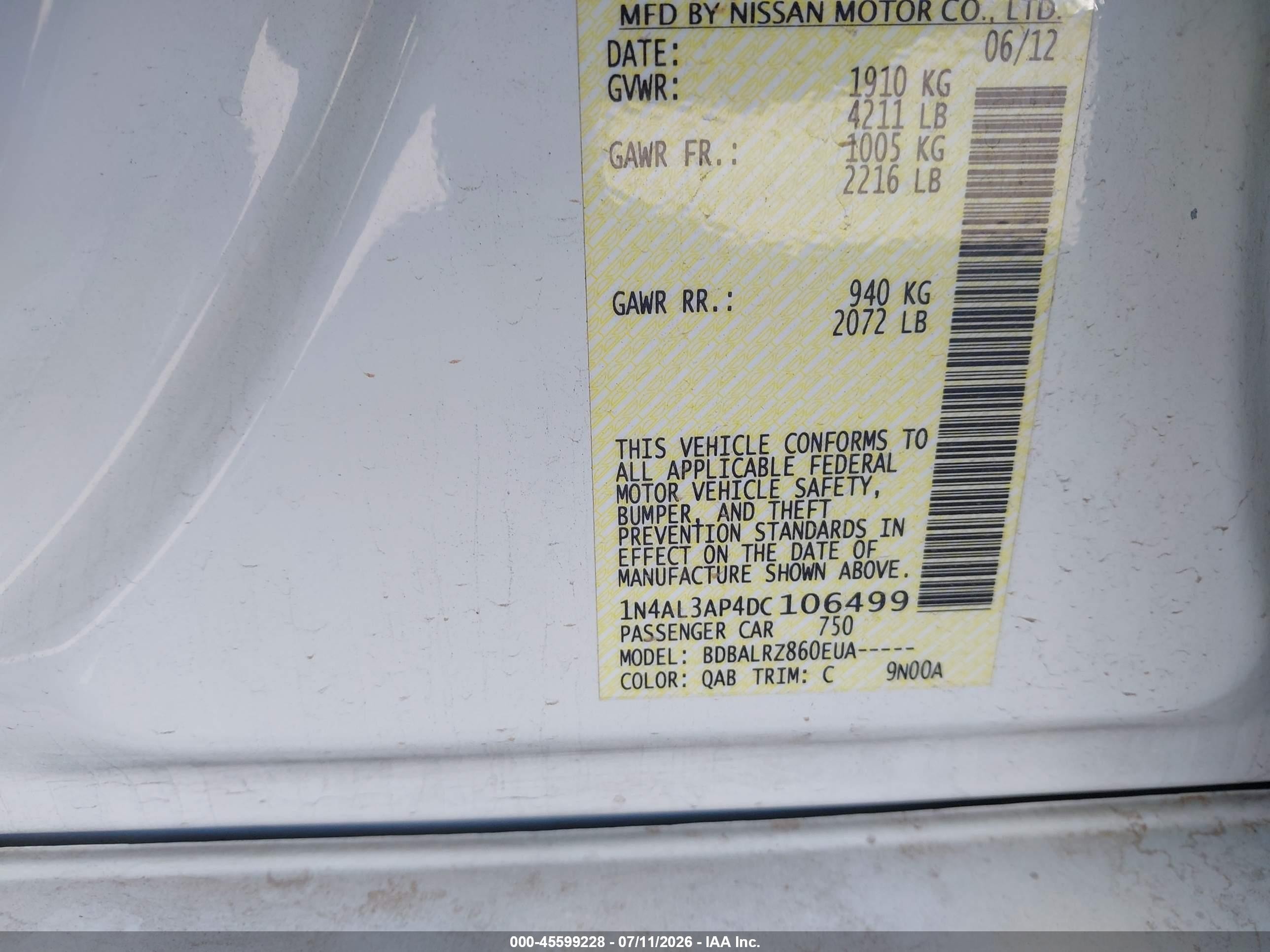 2013 Nissan Altima 2.5 S White vin: 1N4AL3AP4DC106499