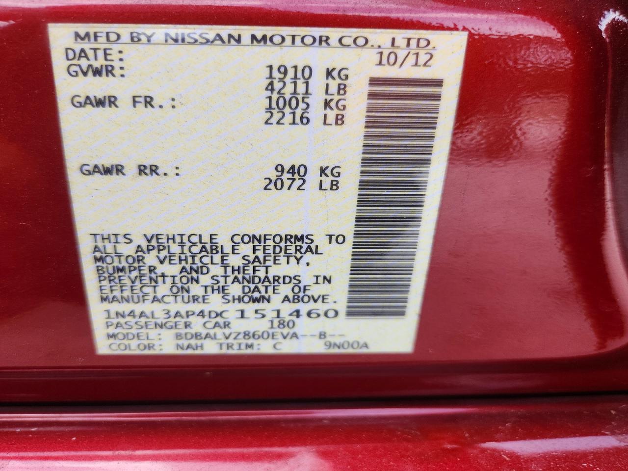 2013 Nissan Altima 2.5 Red vin: 1N4AL3AP4DC151460