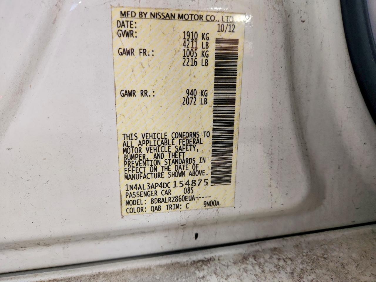 2013 Nissan Altima 2.5 Белый vin: 1N4AL3AP4DC154875