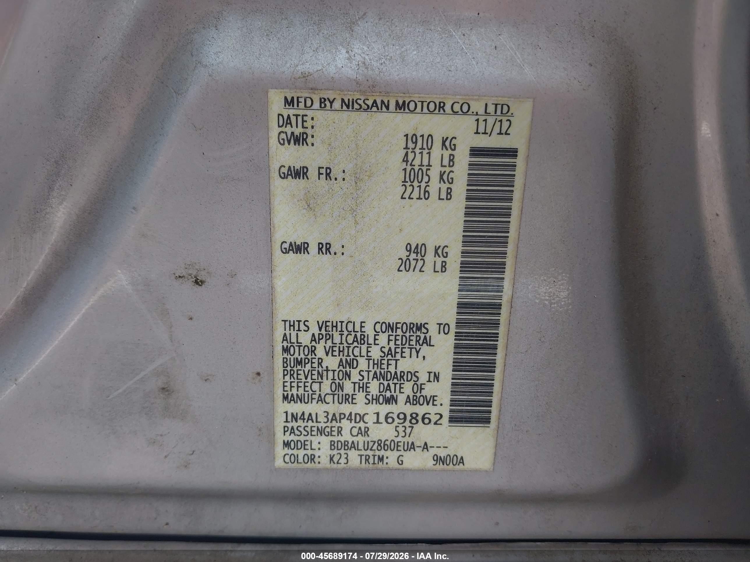 2013 Nissan Altima 2.5 Sv Silver vin: 1N4AL3AP4DC169862