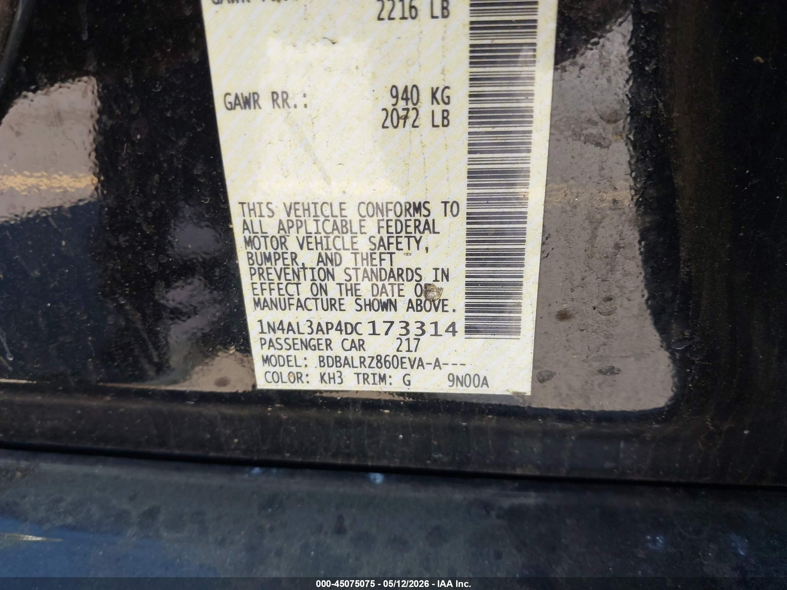2013 Nissan Altima 2.5 S Black vin: 1N4AL3AP4DC173314