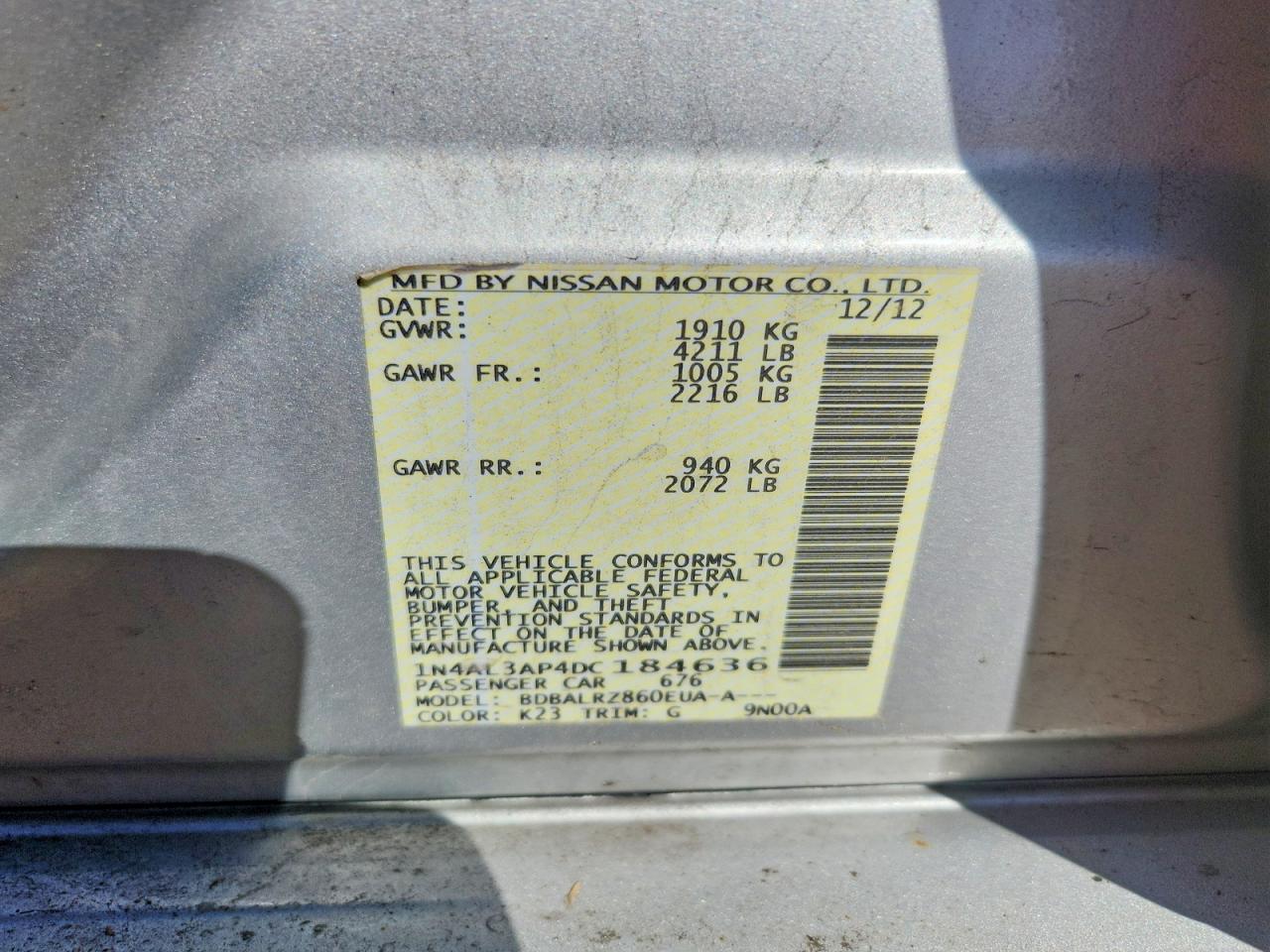 2013 Nissan Altima 2.5 Серебряный vin: 1N4AL3AP4DC184636