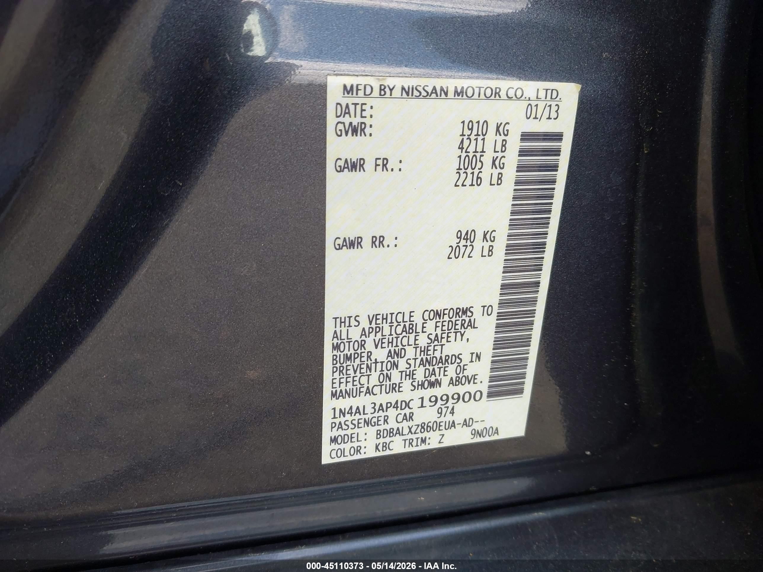 2013 Nissan Altima 2.5 Sl Gray vin: 1N4AL3AP4DC199900